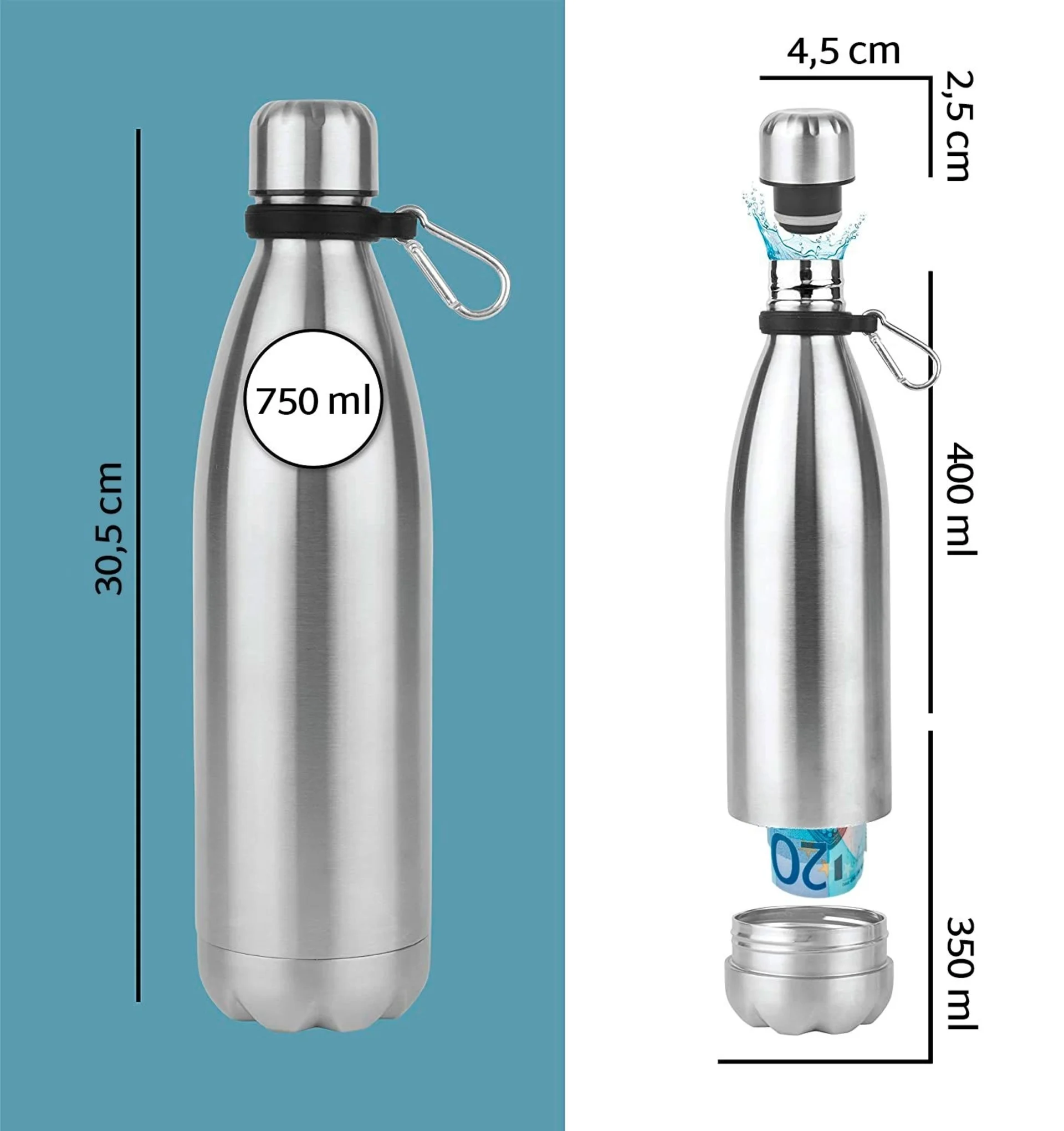 kh-Security Hidden Safe (modèle : bouteille en acier inoxydable) Argent kh-Security Hidden Safe (modèle : bouteille en acier inoxydable) Argent
