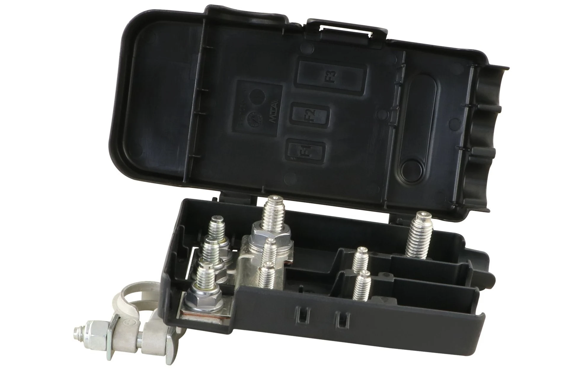 Cosse de batterie avec emplacements pour fusibles, noir MEGA