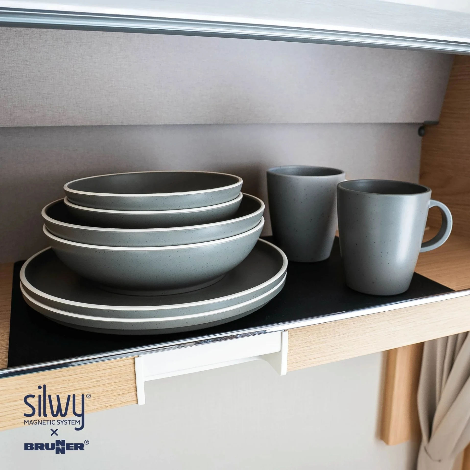 Service de vaisselle magnétique Silwy Brunner Dolomit en plastique, 11 pièces, pour 2 personnes, gris