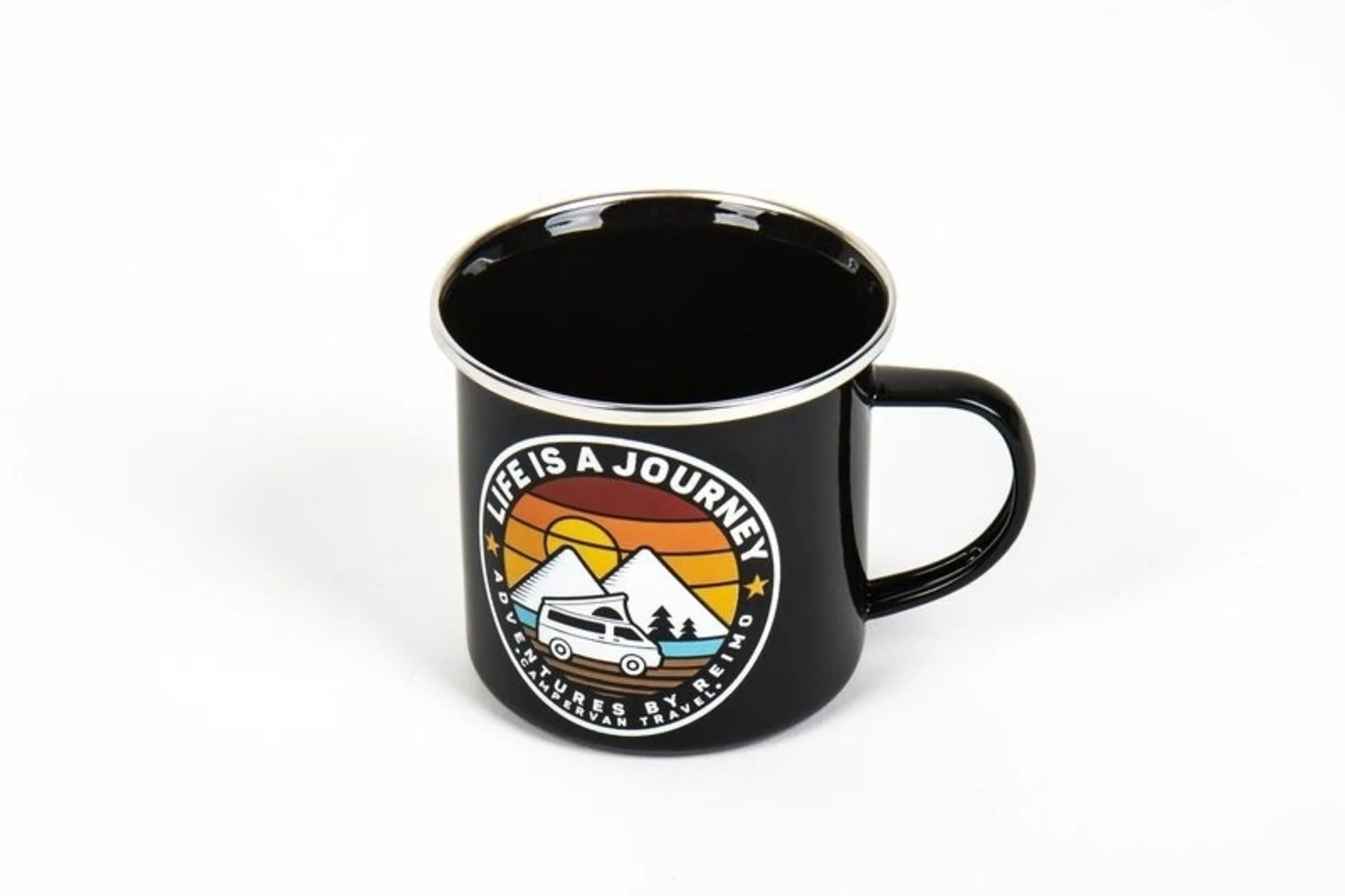 Emaille-Tasse mit 350ml Volumen - LIFE IS A JOURNEY