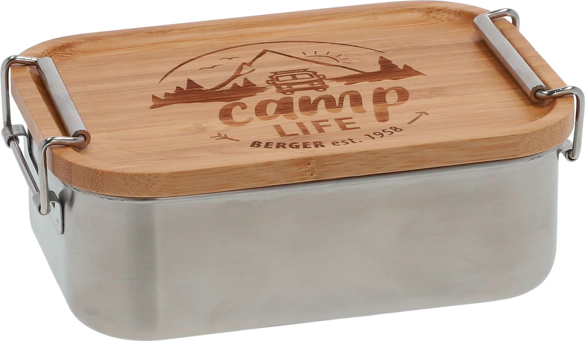 Camplife Edelstahldose mit Bambusdeckel und Bügel 800 ml