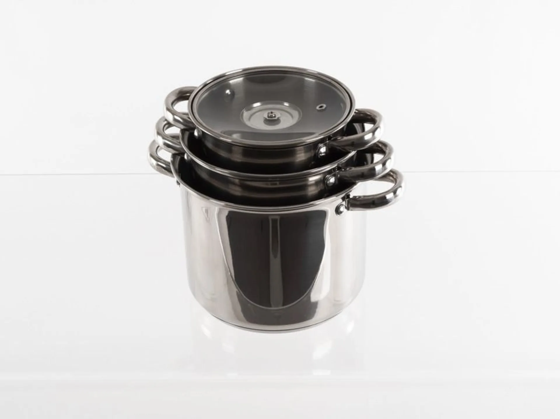Set de casseroles en acier inoxydable Camp4 6 pièces avec couvercle en verre