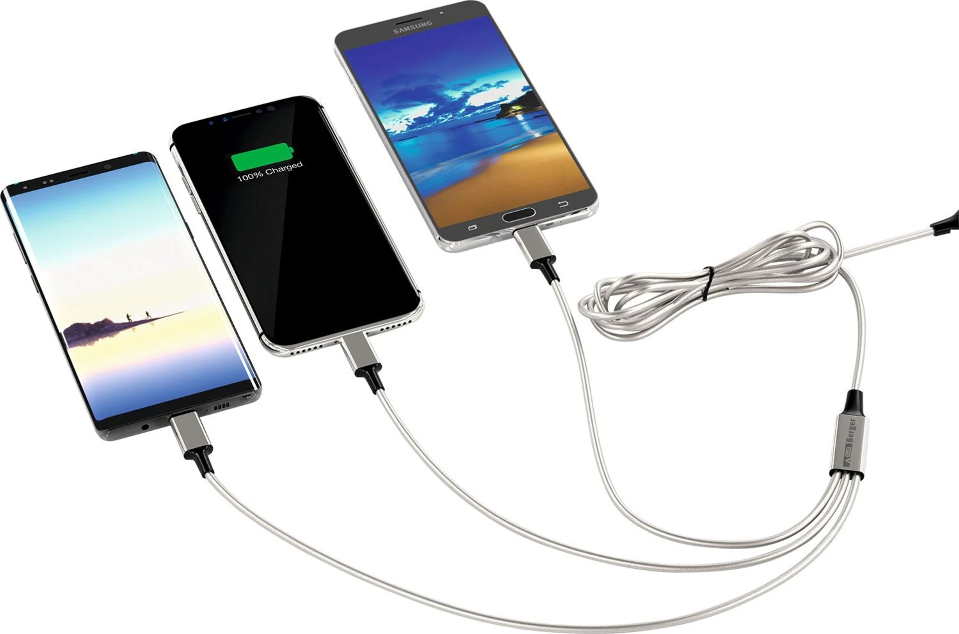 Berger 3-in-1 USB-Ladekabel zu Micro-USB / Lightning / USB-C 1,2 m