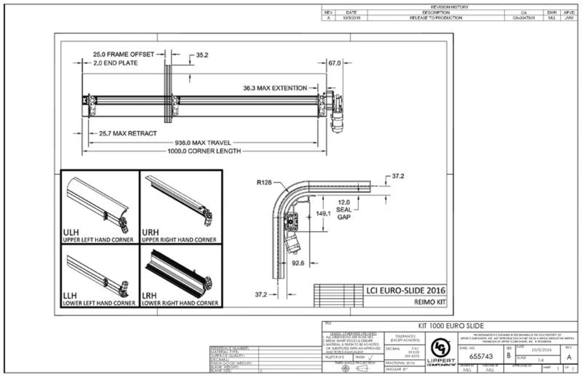 Auszugssystem Euro Slide System Standard Kit (1000 mm) mit Aluminiumprofilen und Antrieb