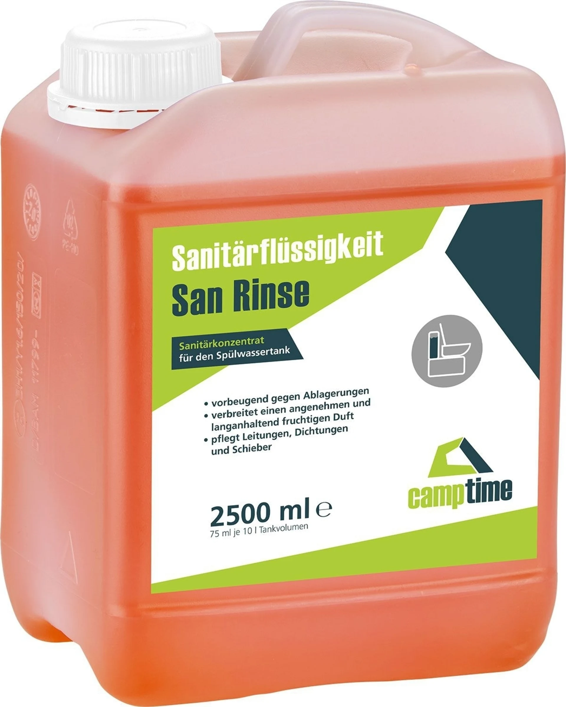 Camptime San Rinse concentré sanitaire pour réservoir d'eau de rinçage 2,5 litres
