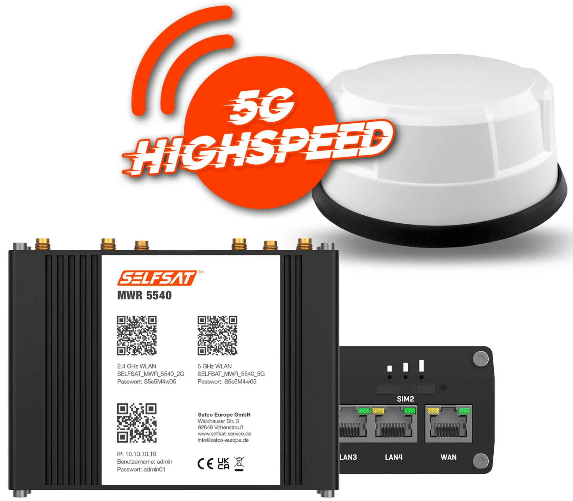 Selfsat 5G Cat 12 WLAN Router MWR 5540 bis 2,6 Gbps inkl. Panorama Antenne weiß Selfsat 5G Cat 12 WLAN Router MWR 5540 bis 2,6 Gbps inkl. Panorama Antenne weiß