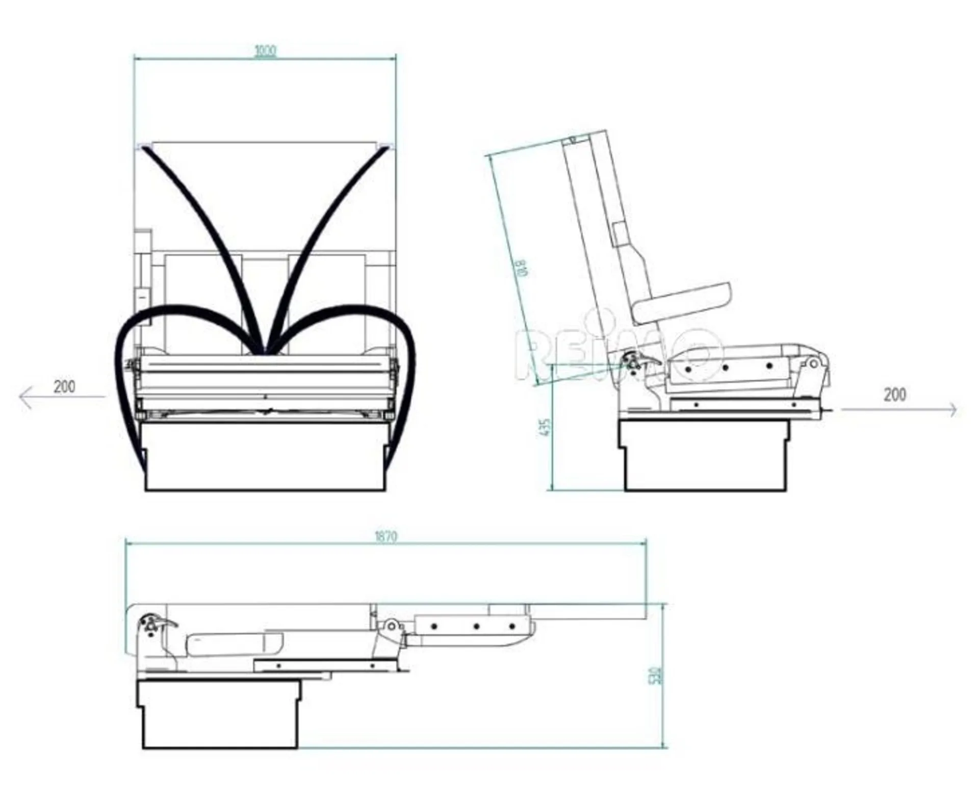 Sitz-Schlafbank, eine seitl. Armlehne, 3-Punkt-Gurte, Bett:1700x1000mm