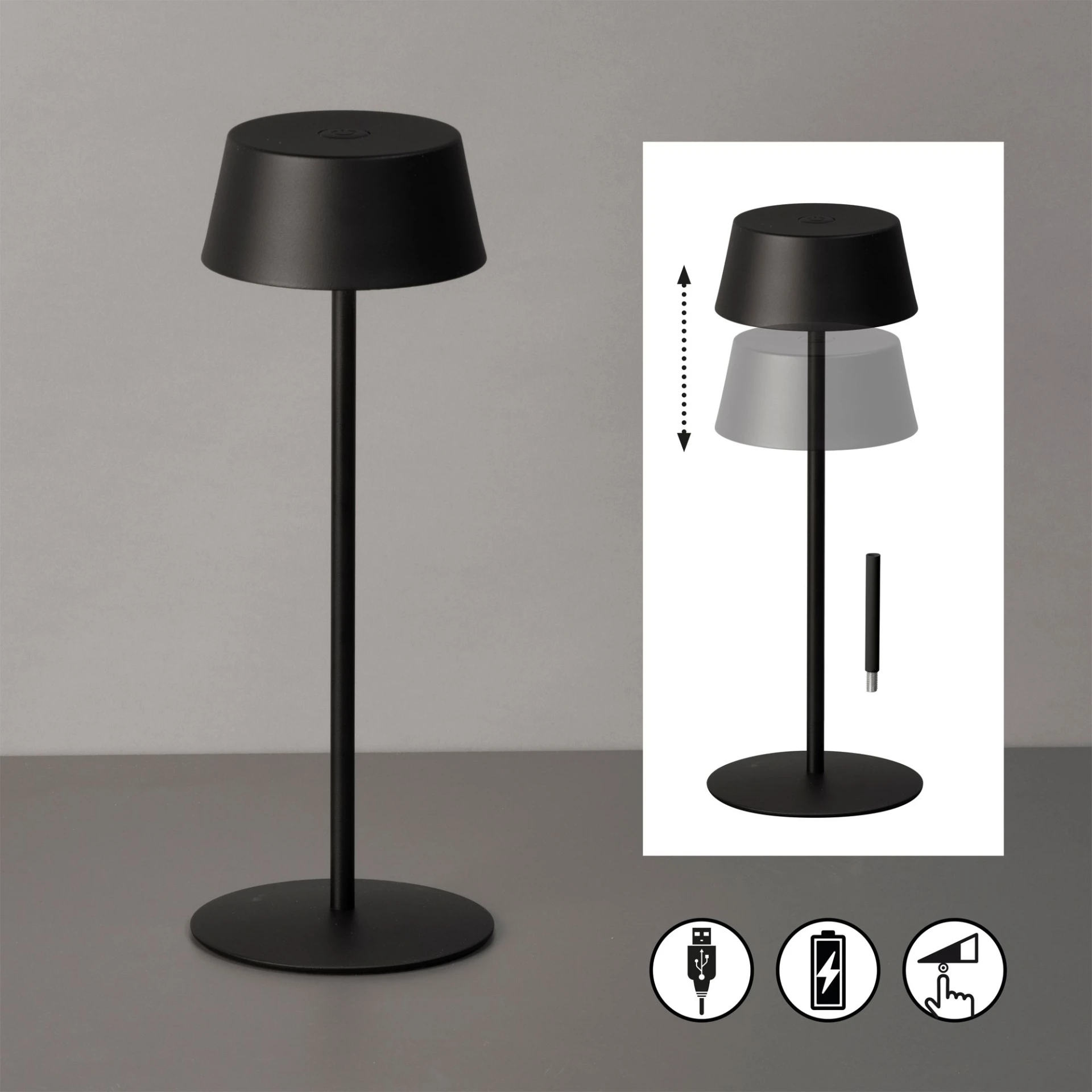 Lampe de table rechargeable Easy Verona, noir sable Lampe de table rechargeable Easy Verona, noir sable