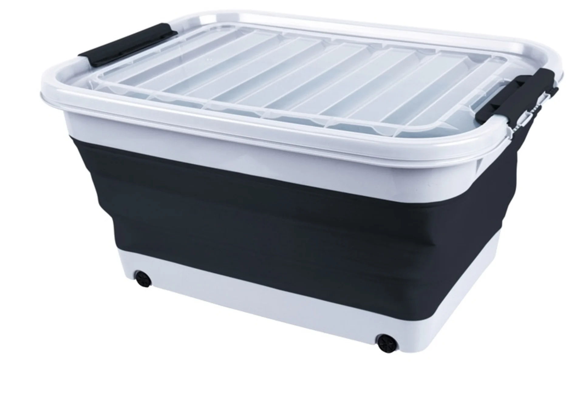 Boîte de rangement pliable avec couvercle et roulettes - 65 litres