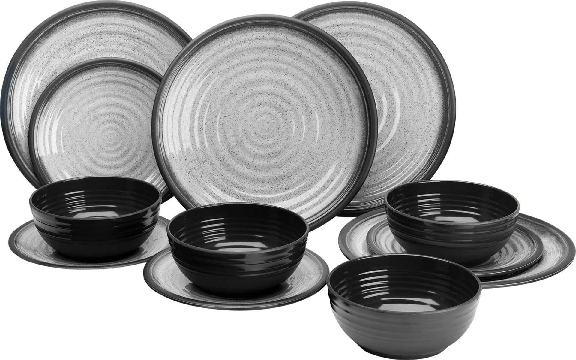 Flamefield Granite Geschirr-Set 12-tlg. grau/schwarz für 4 Personen Flamefield Granite Geschirr-Set 12-tlg. grau/schwarz für 4 Personen