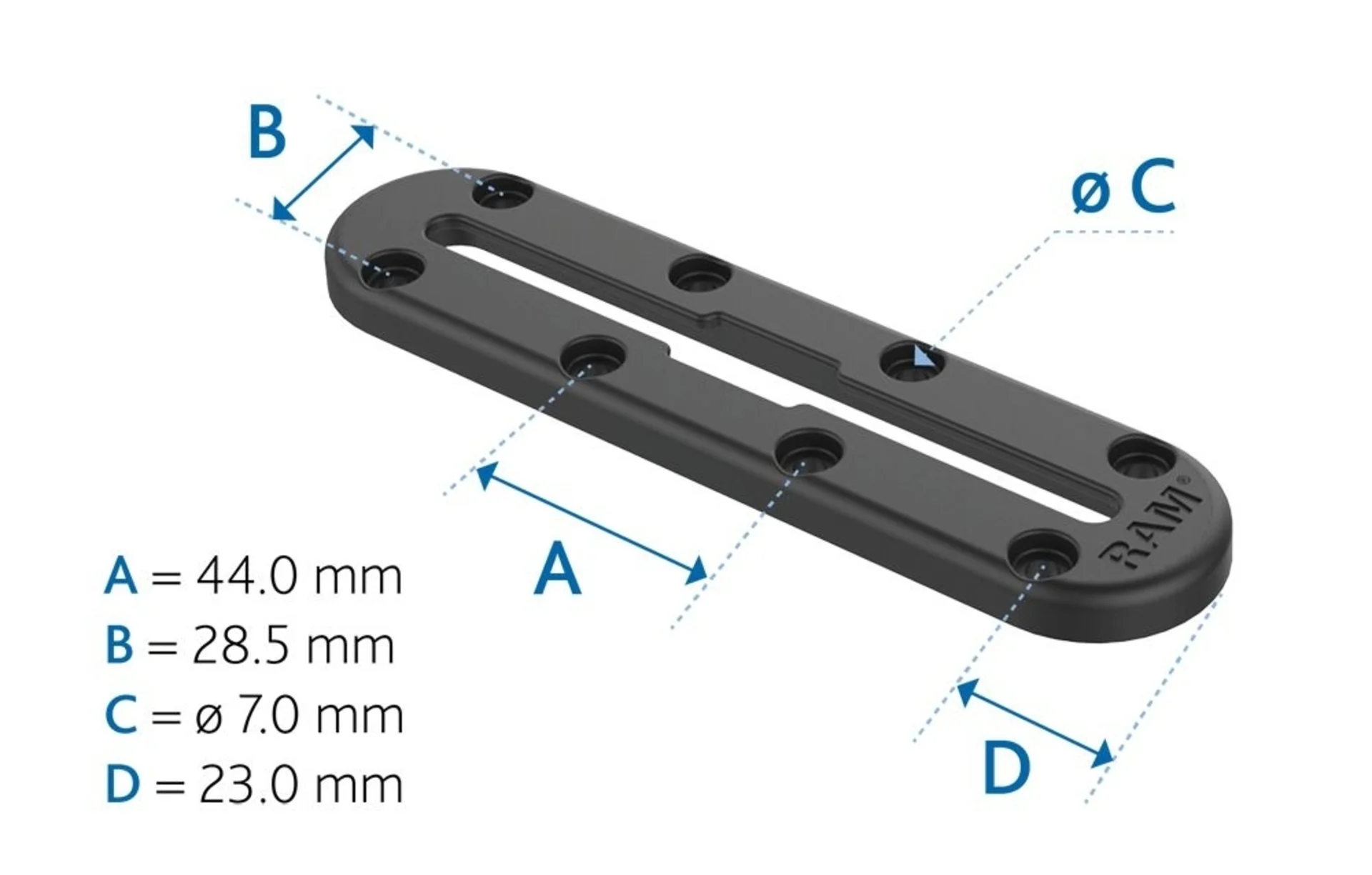 RAM Mounts Tough-Track-Schiene 127 mm zur einfachen Befestigung von Basisplatten