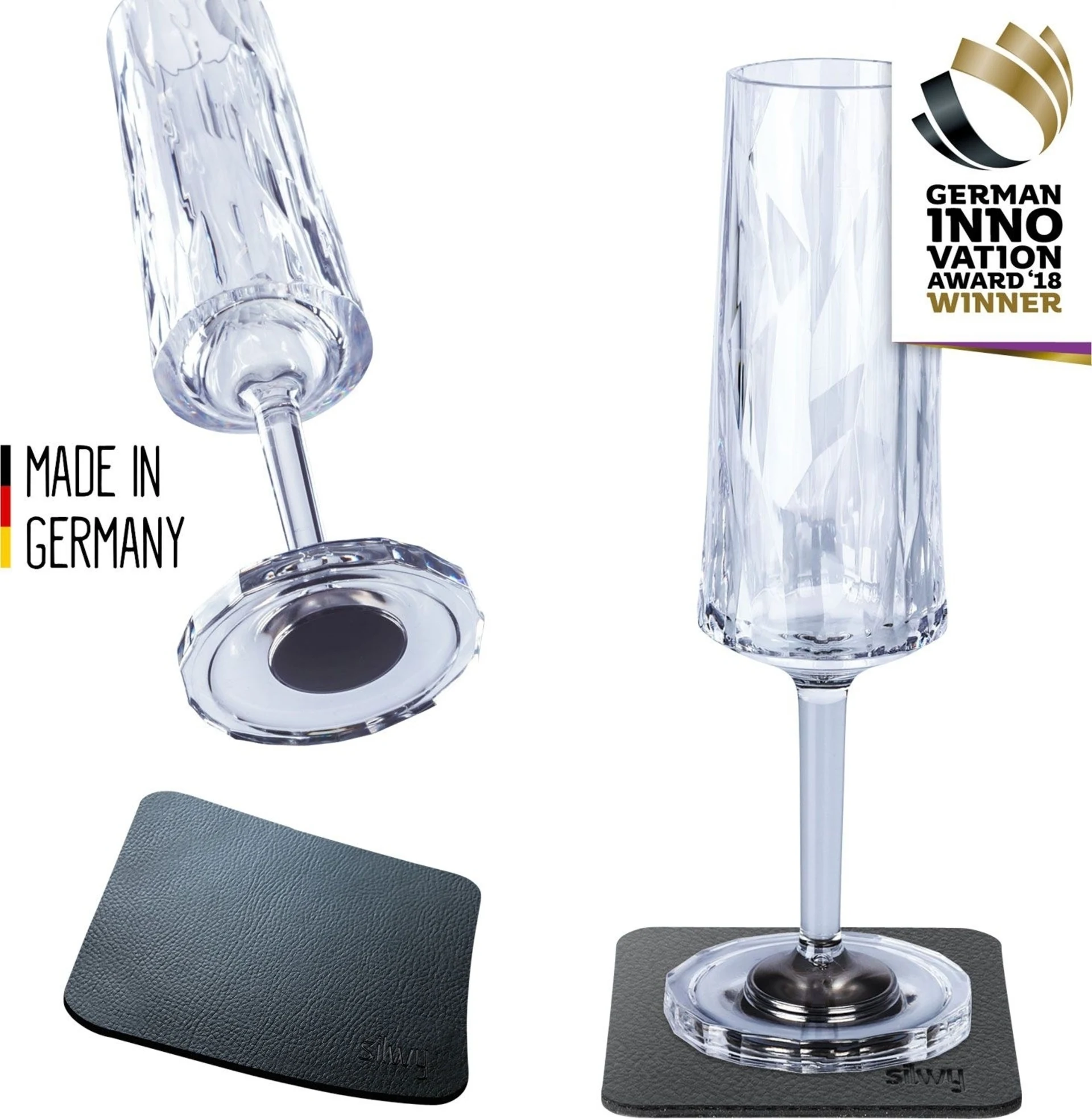 silwy® Verres à champagne en plastique aimantés 2 pièces (150 ml)