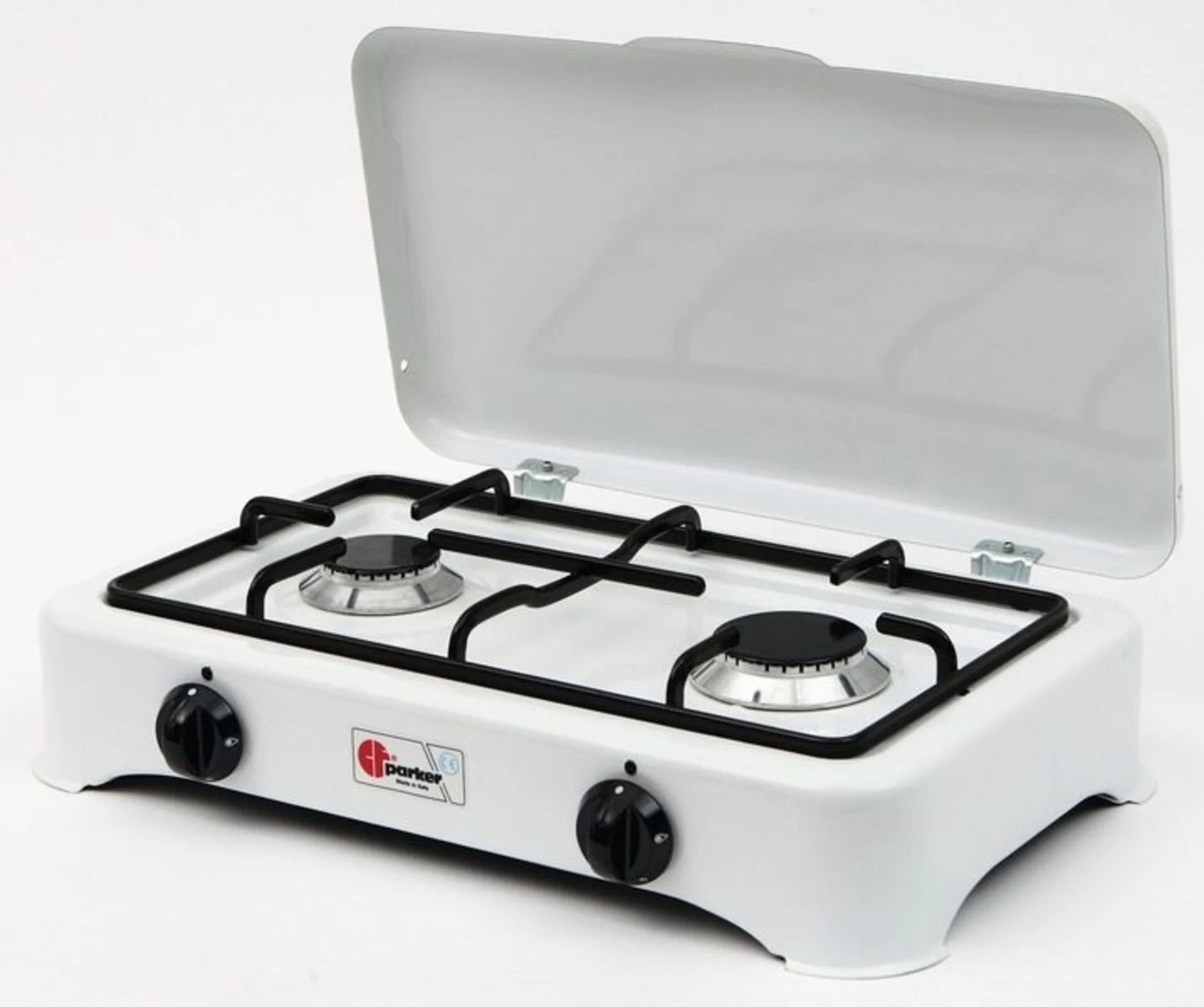 Parker Cuisinière de camping 2 feux avec sécurité d'allumage, blanc, 3.5 kW, 30 mbar