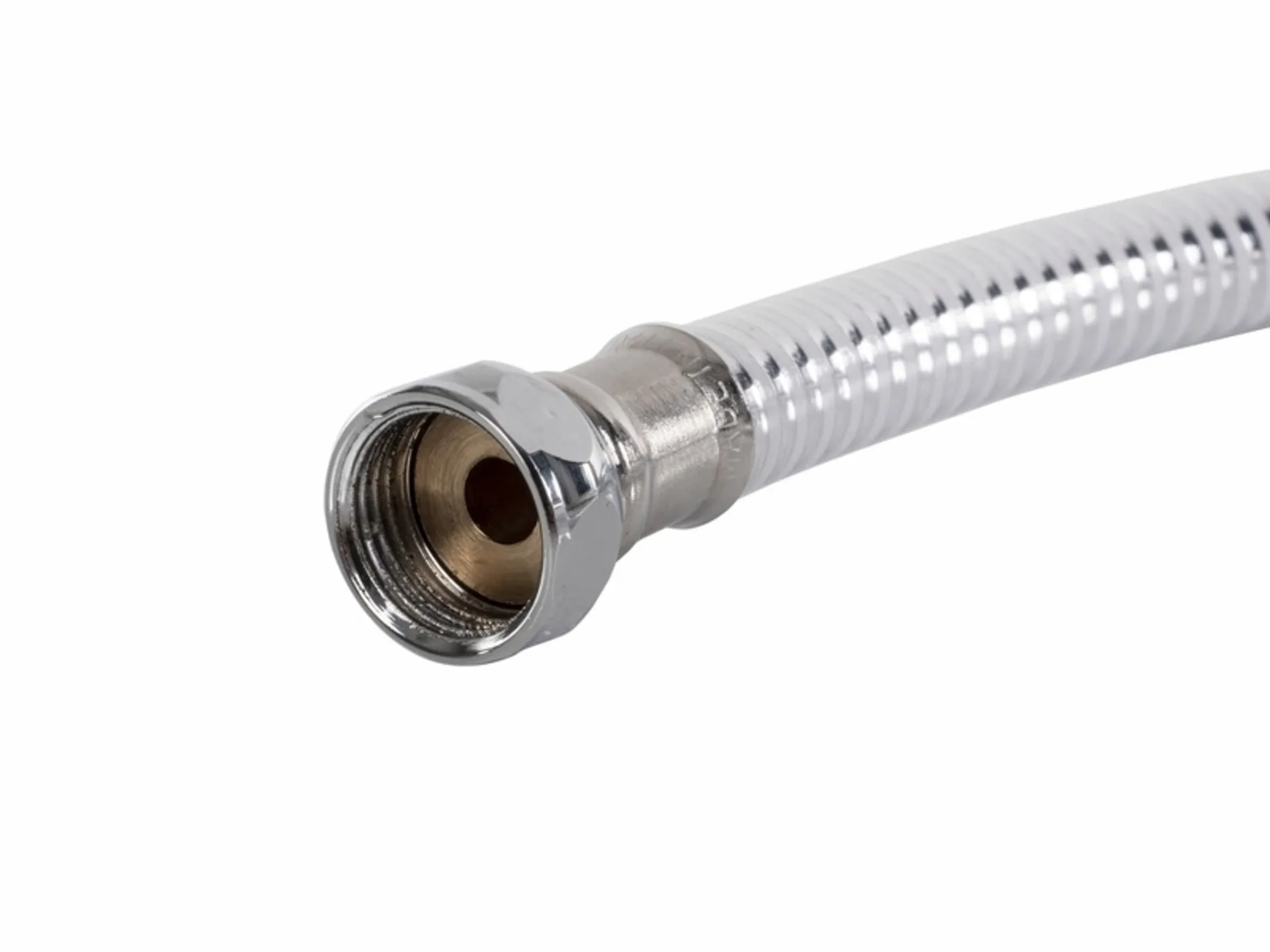 Tuyau de douche blanc de 1.6 m de long, raccords 3/8 pouces et 1/2 pouces Tuyau de douche blanc de 1.6 m de long, raccords 3/8 pouces et 1/2 pouces