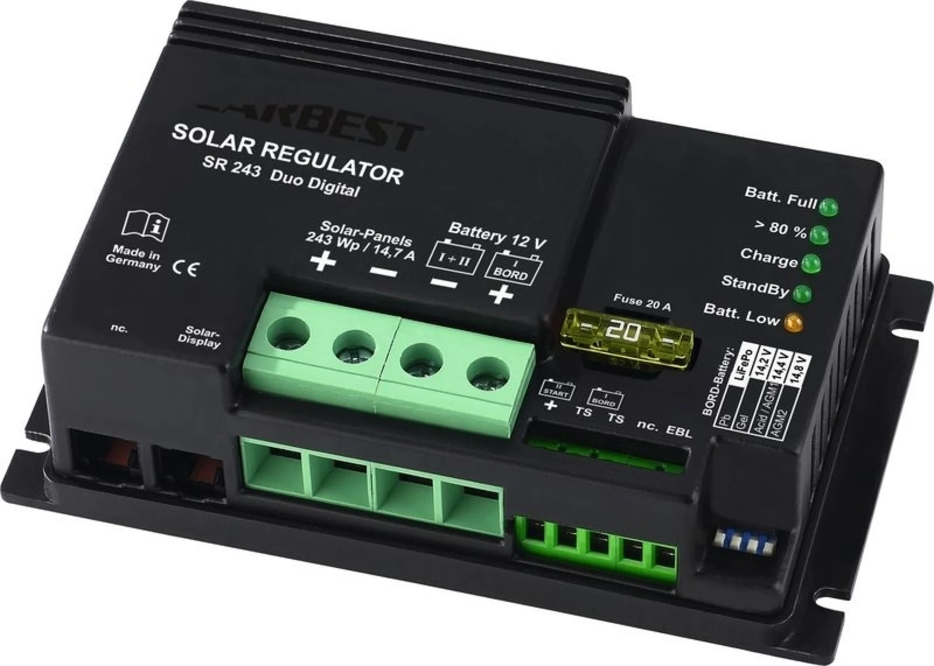 Carbest Solar-Regler SR 243 Duo Digital 12V - PWM Laderegler in Shunt Technik