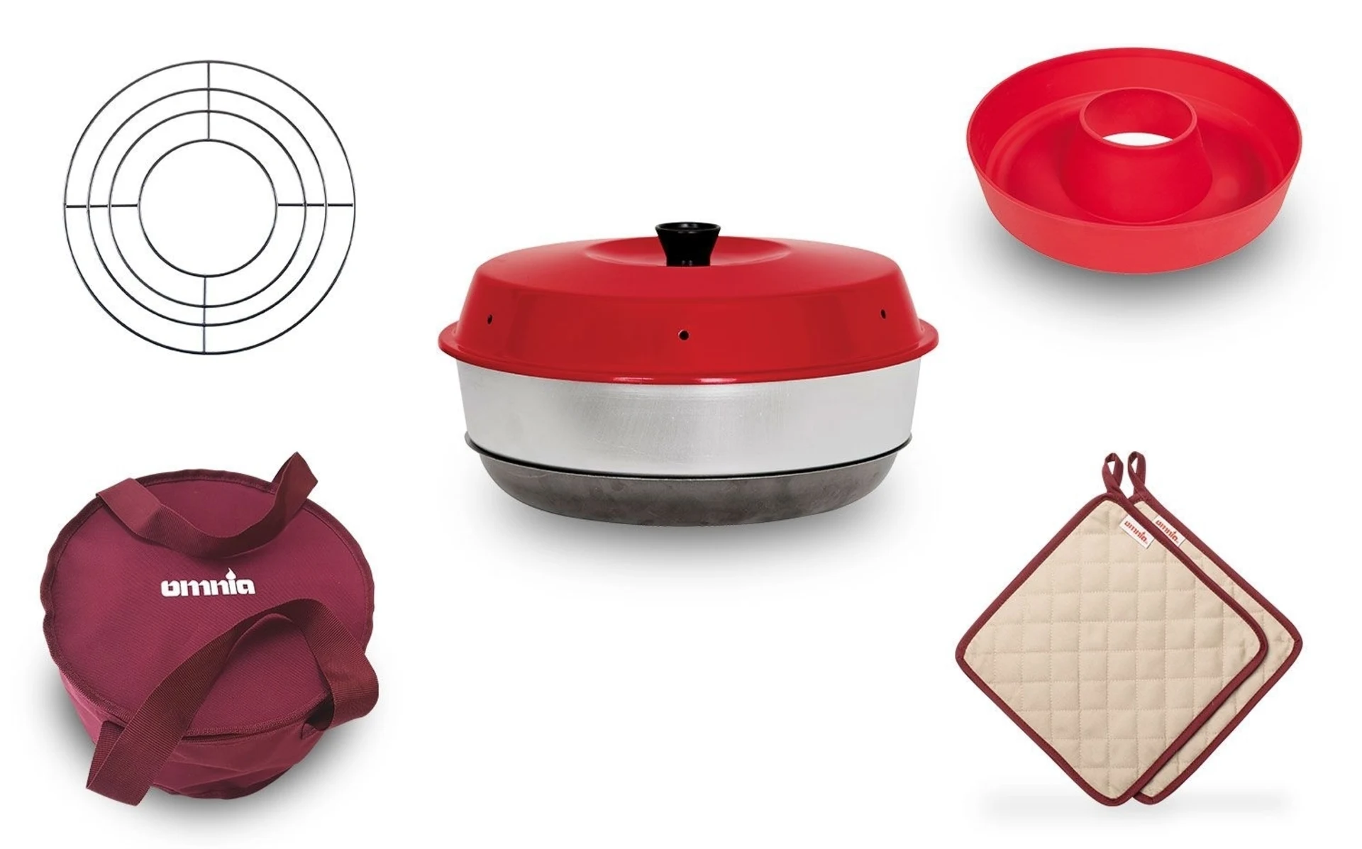 Omnia Set four de camping 5 pièces avec moule en silicone, grille de cuisson, sac de transport & gant de cuisine