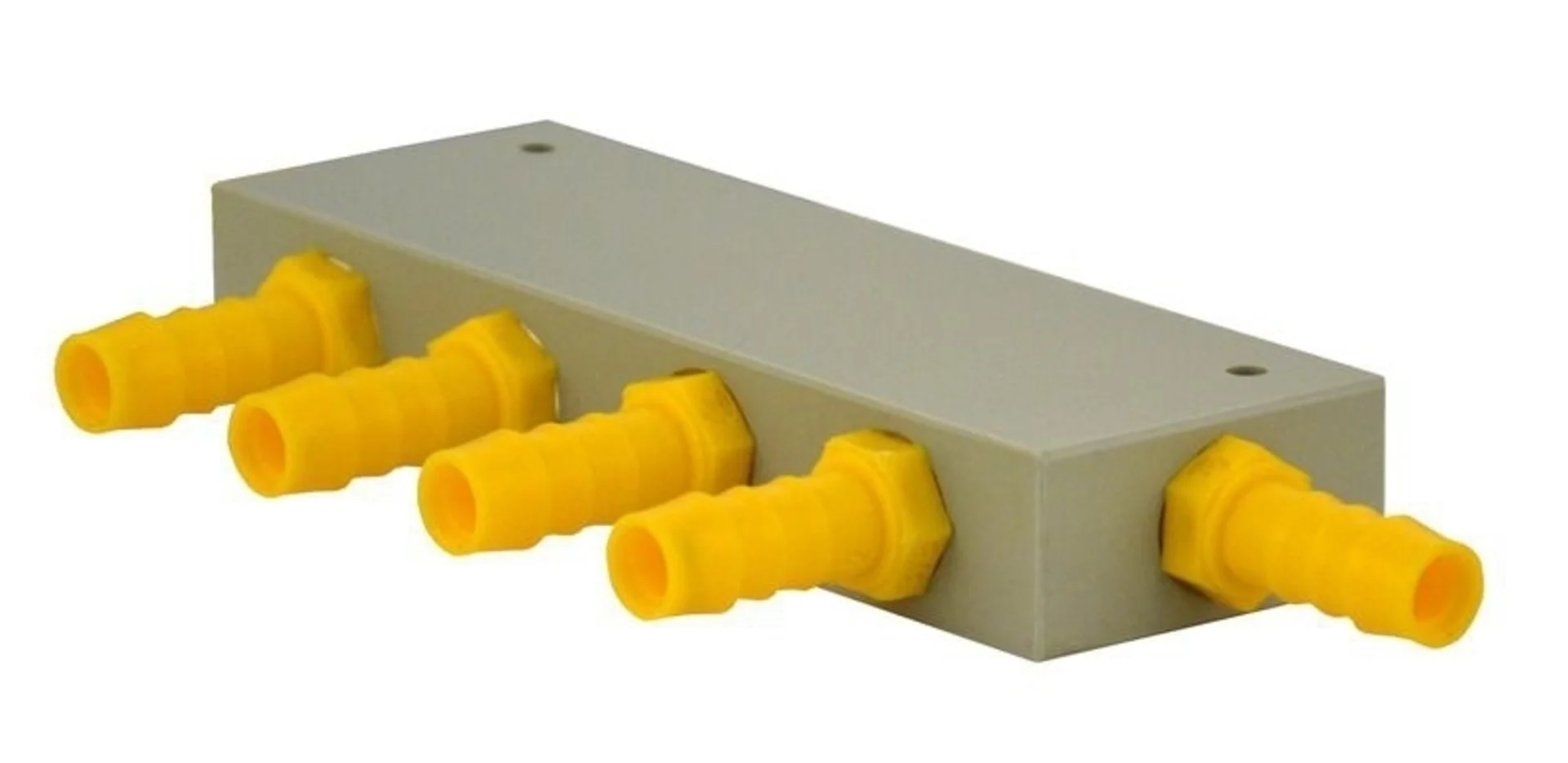 Bloc de distribution d'eau avec 4 sorties pour tuyau de 10mm en blanc-jaune