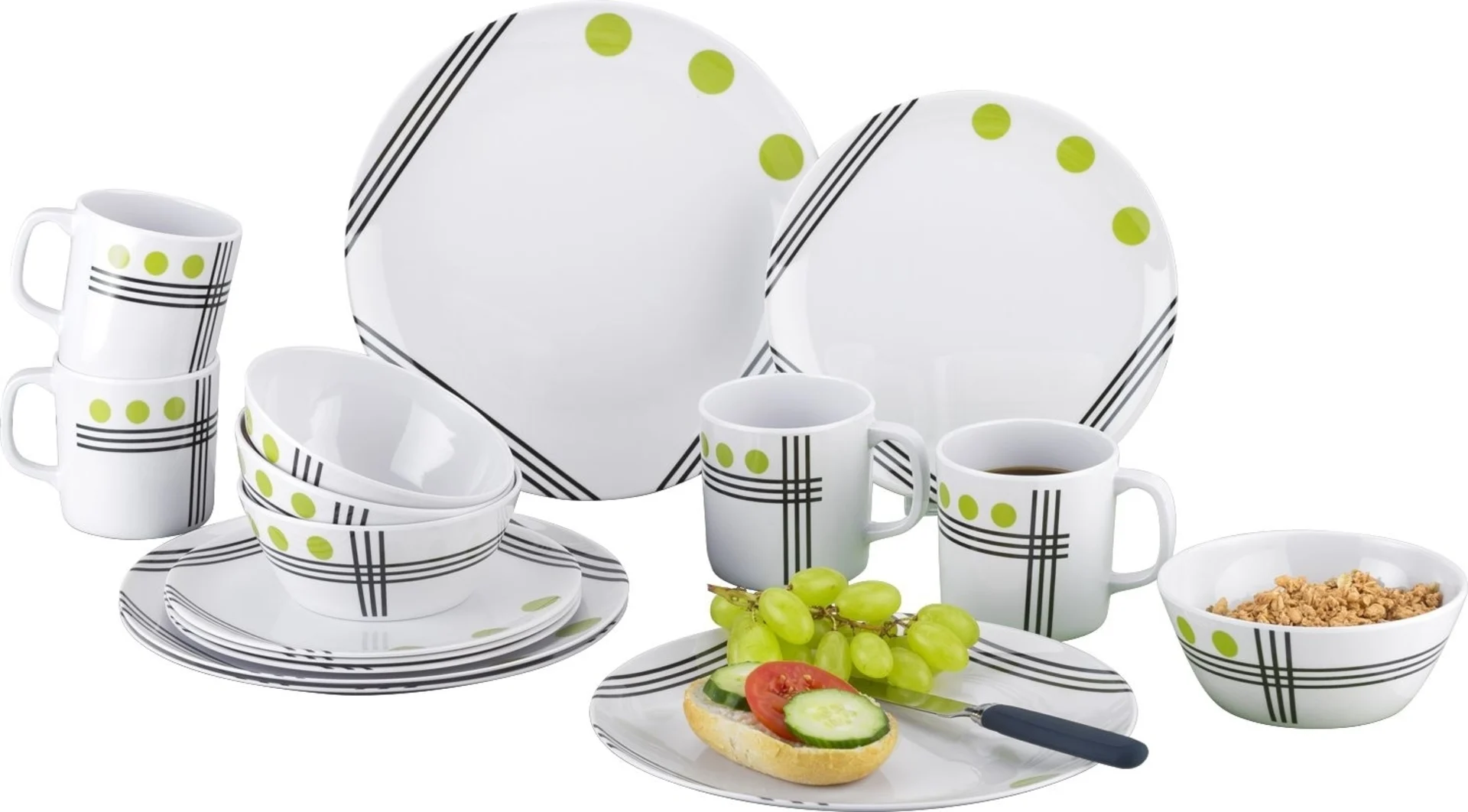 Berger Dots Melamin Geschirr-Set 16 teilig grün