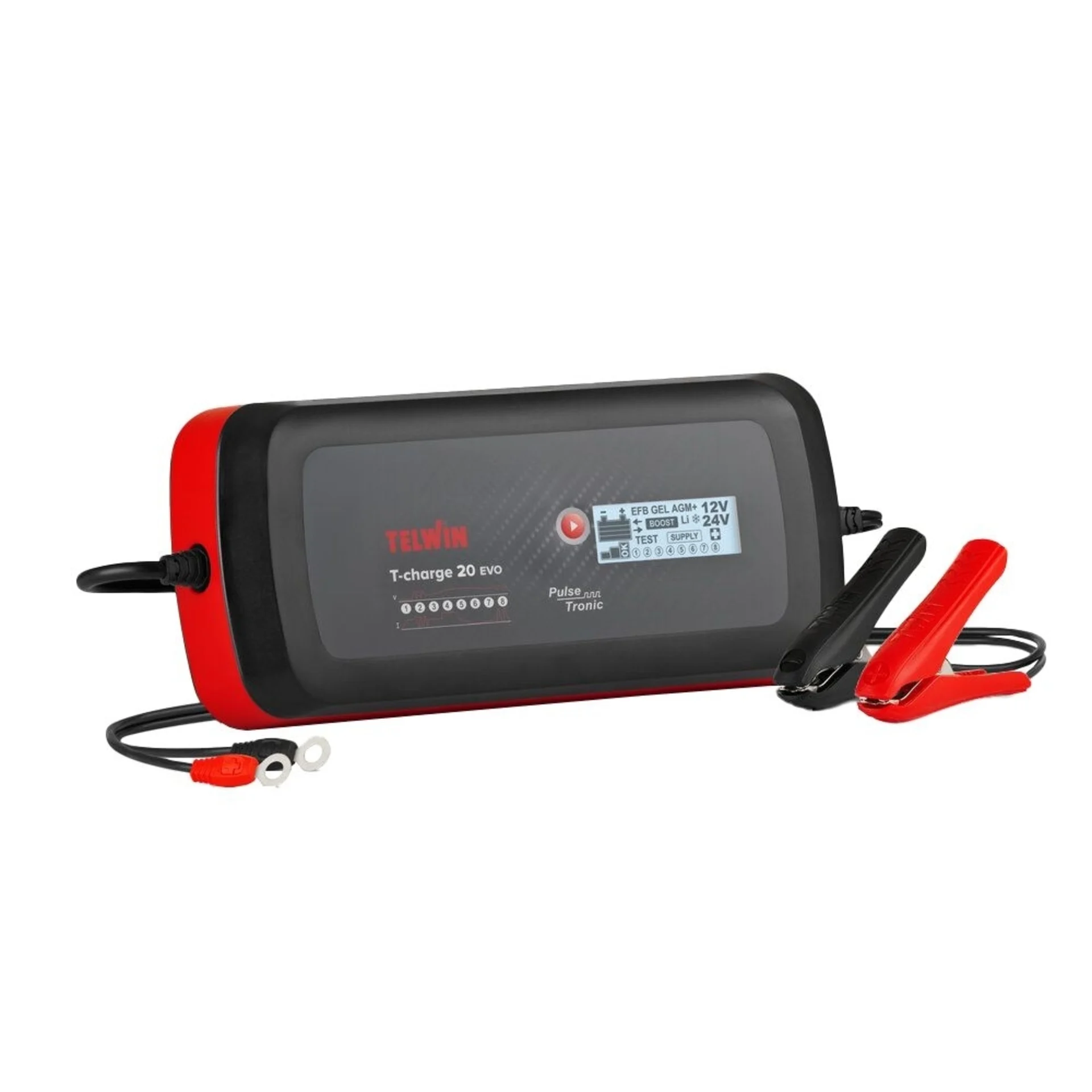 Telwin - Chargeur de batterie T-Charge 20 EVO, 12 / 24 V, 8 / 4 A, 270 x 120 x 67 mm, 12 / 24 V, 8 / 4 A