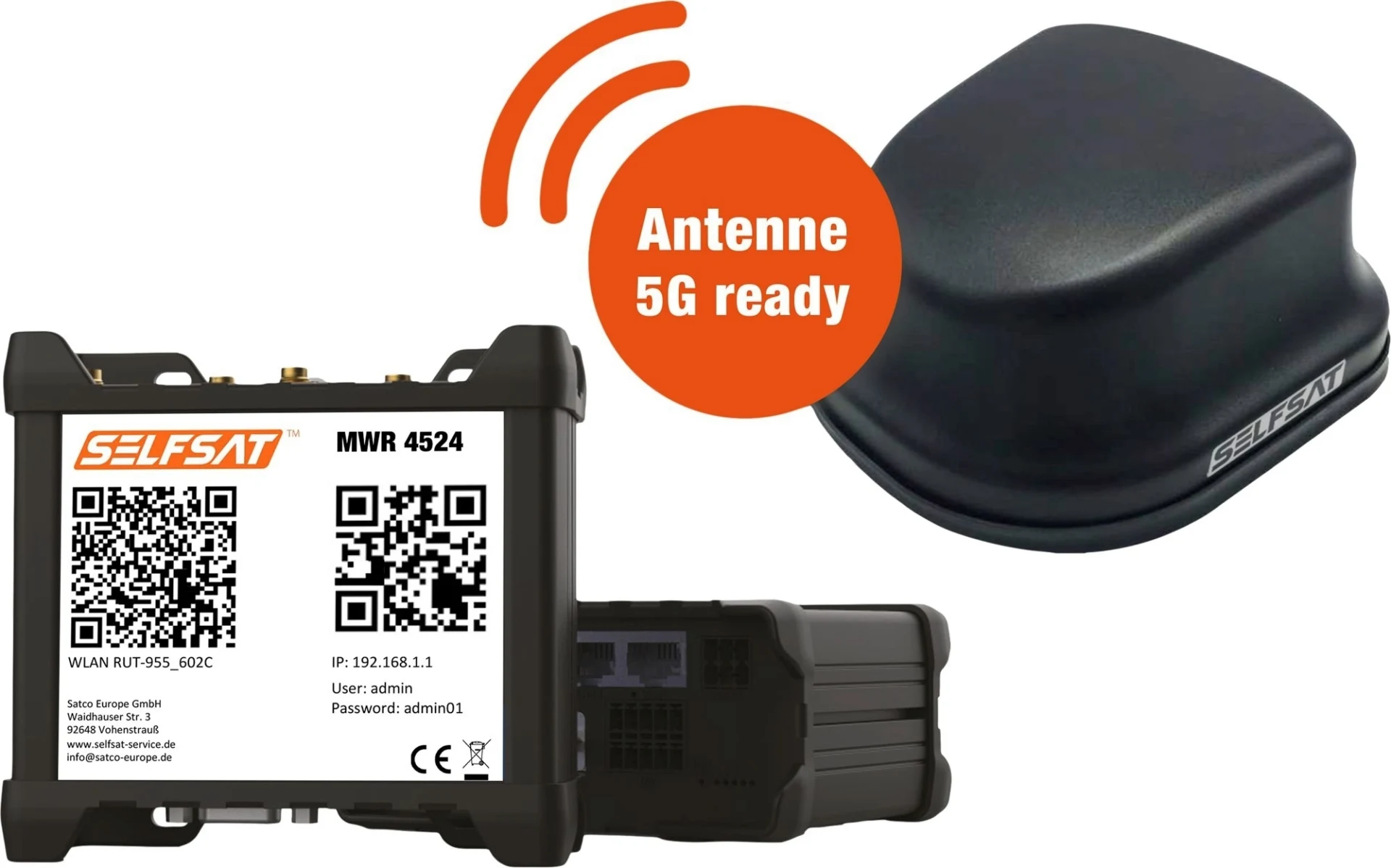 SELFSAT MWR 4524 ( Kit complet routeur Internet 4G / LTE & WLAN jusqu'à 150 Mbps y compris antenne de toit 4G / 5G ready)