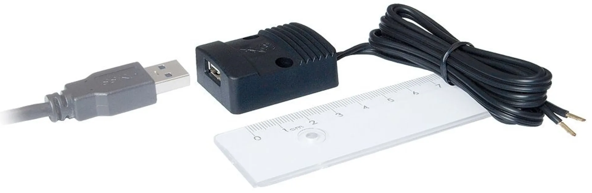 Aufbausteckdose rechteckig - 1 x USB-A 42 x 34 x 15 mm, 12/24 V --> 3 A, mit Kabel