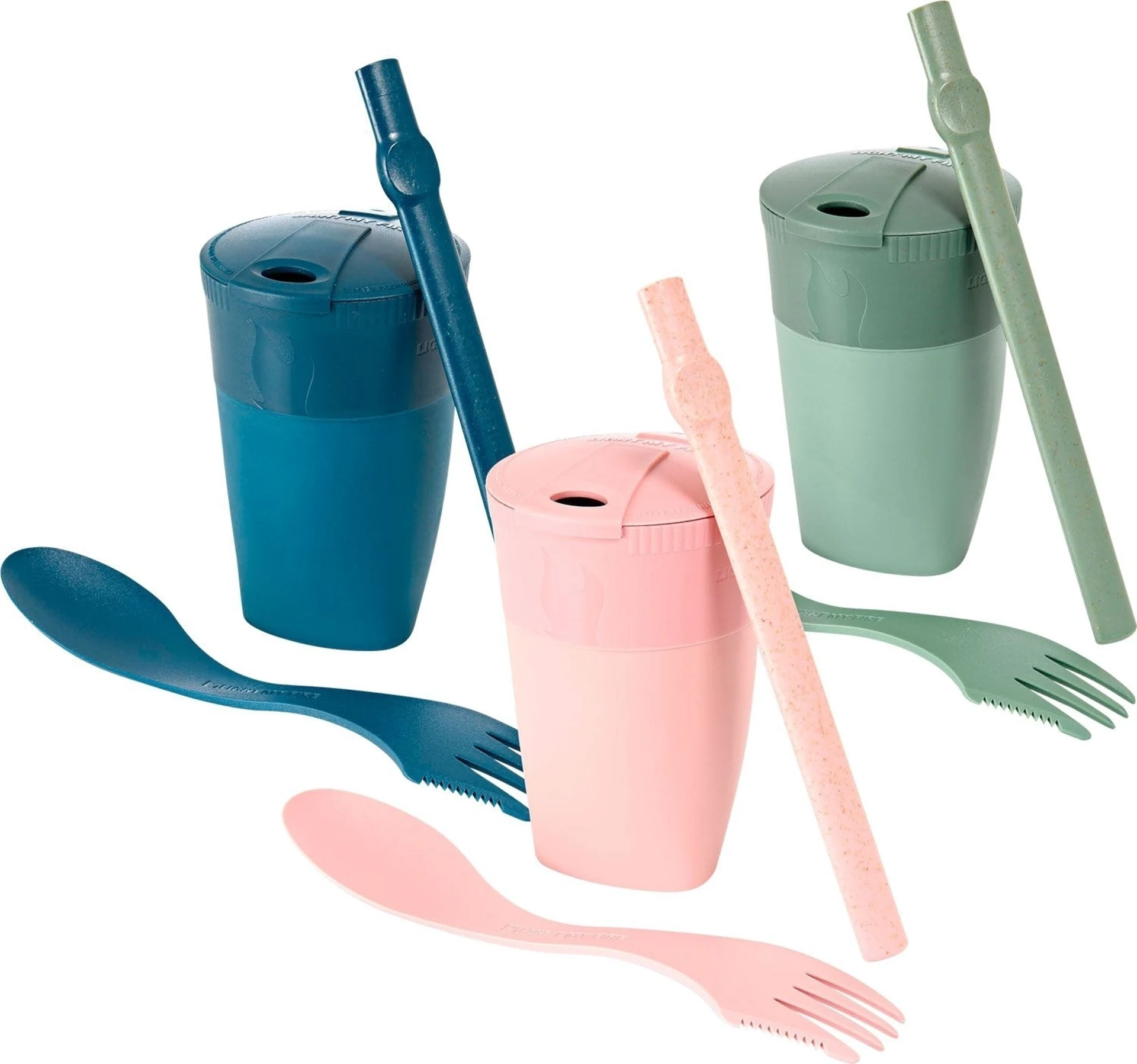 LightMyFire ReKit Trinkbecher mit Trinkhalm und Besteck aus Bioplastik Sandygreen