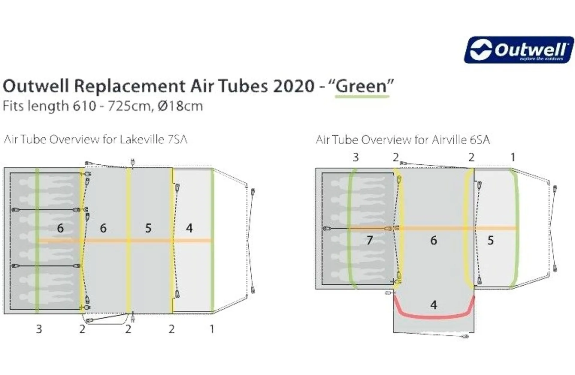 Outwell Air Repair Tube Grün für Lakeville 7SA oder Airville 6SA