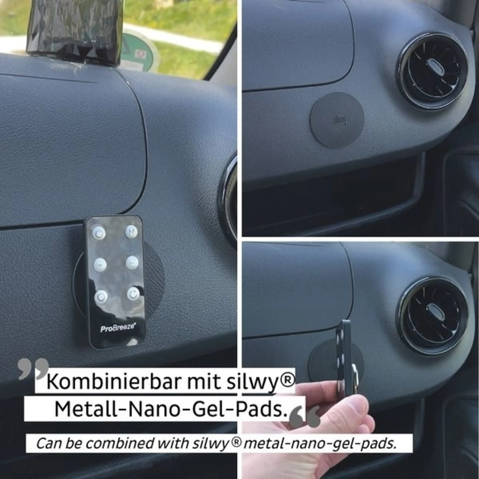 Bundle SILWY Magnet-POWER avec 4 Magnet-Power et 4 Nano-Gel-Pads en look cuir blanc, Ø7.5cm