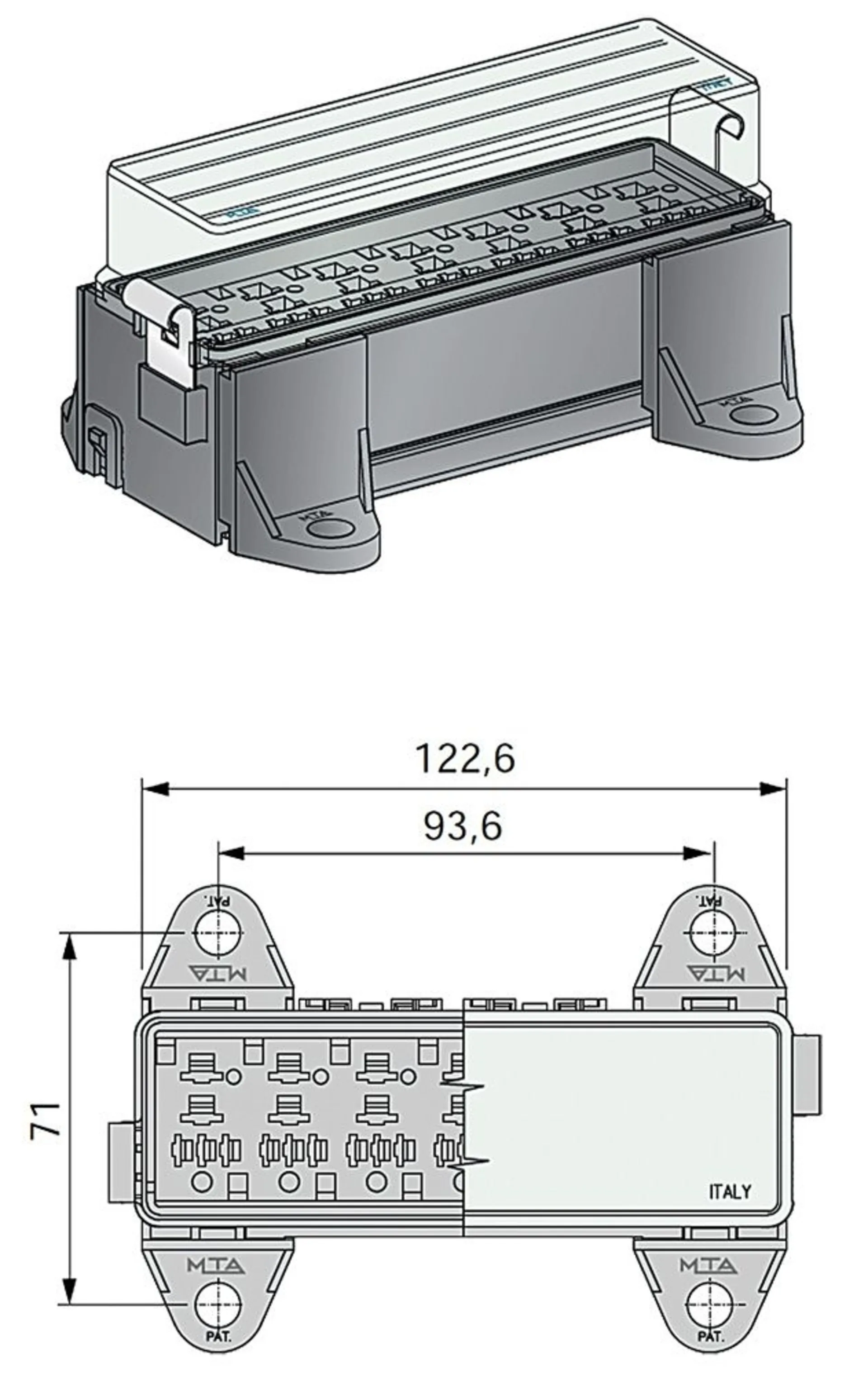 MTA Relaisdose für 7 Microrelais 125 x 42(89) x 65 mm, inklusive Kabelschuhe