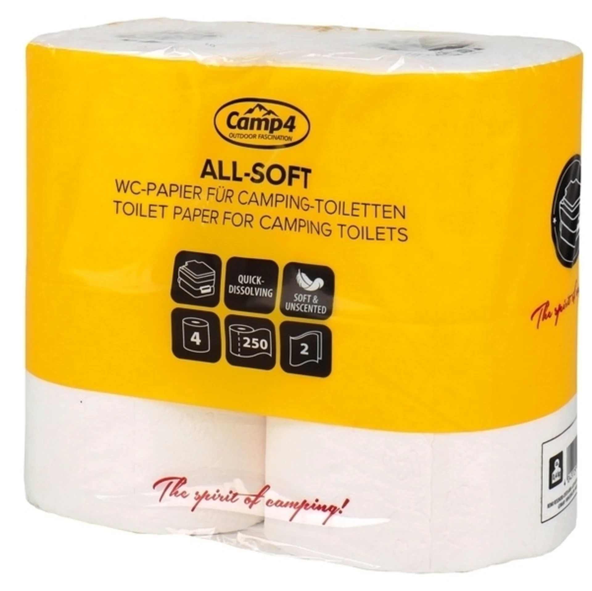 Toilettenpapier All-Soft - 2-lagig - 250 Blatt pro Rolle - 4 Rollen Toilettenpapier All-Soft - 2-lagig - 250 Blatt pro Rolle - 4 Rollen