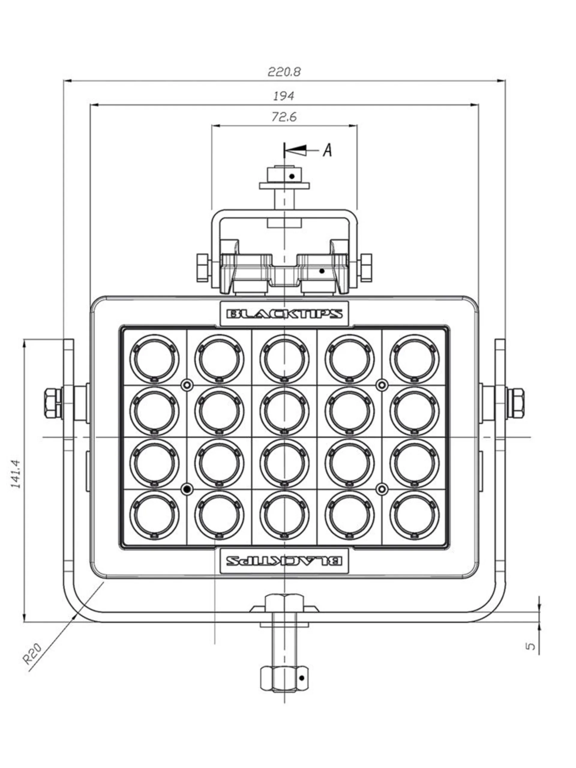 BLACKTIP 20 - LED-Arbeitsscheinwerfer 12/24 V 194 x 141 mm, 11’270 Lumen, IP69K, 9 - 32 V, 140 W