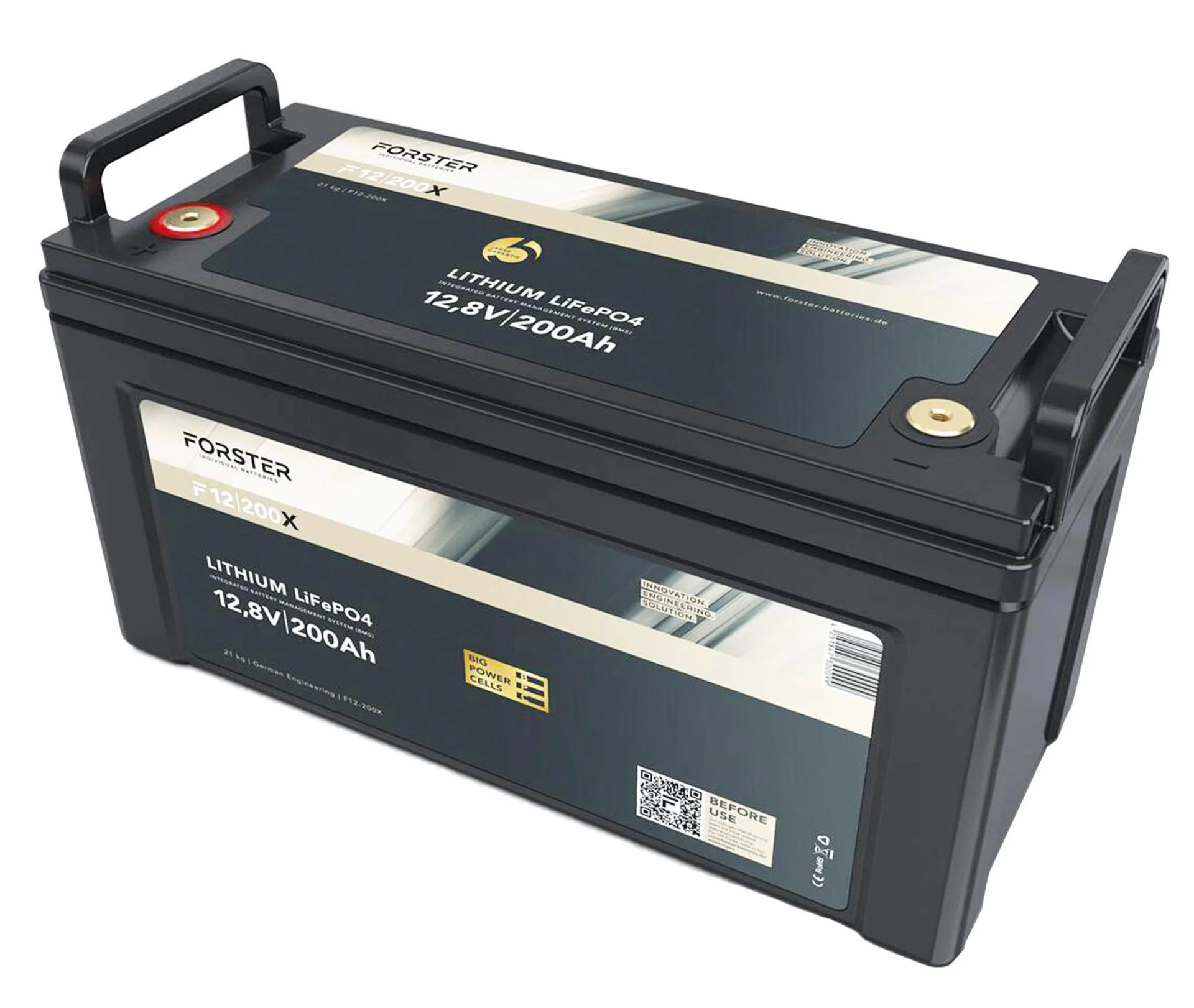 Forster LiFePO4 Lithium-Batterie 12 V 200 Ah High Power 405 x 175 x 235 mm, BMS, 200 A Dauer-Entladestrom, mit Shunt