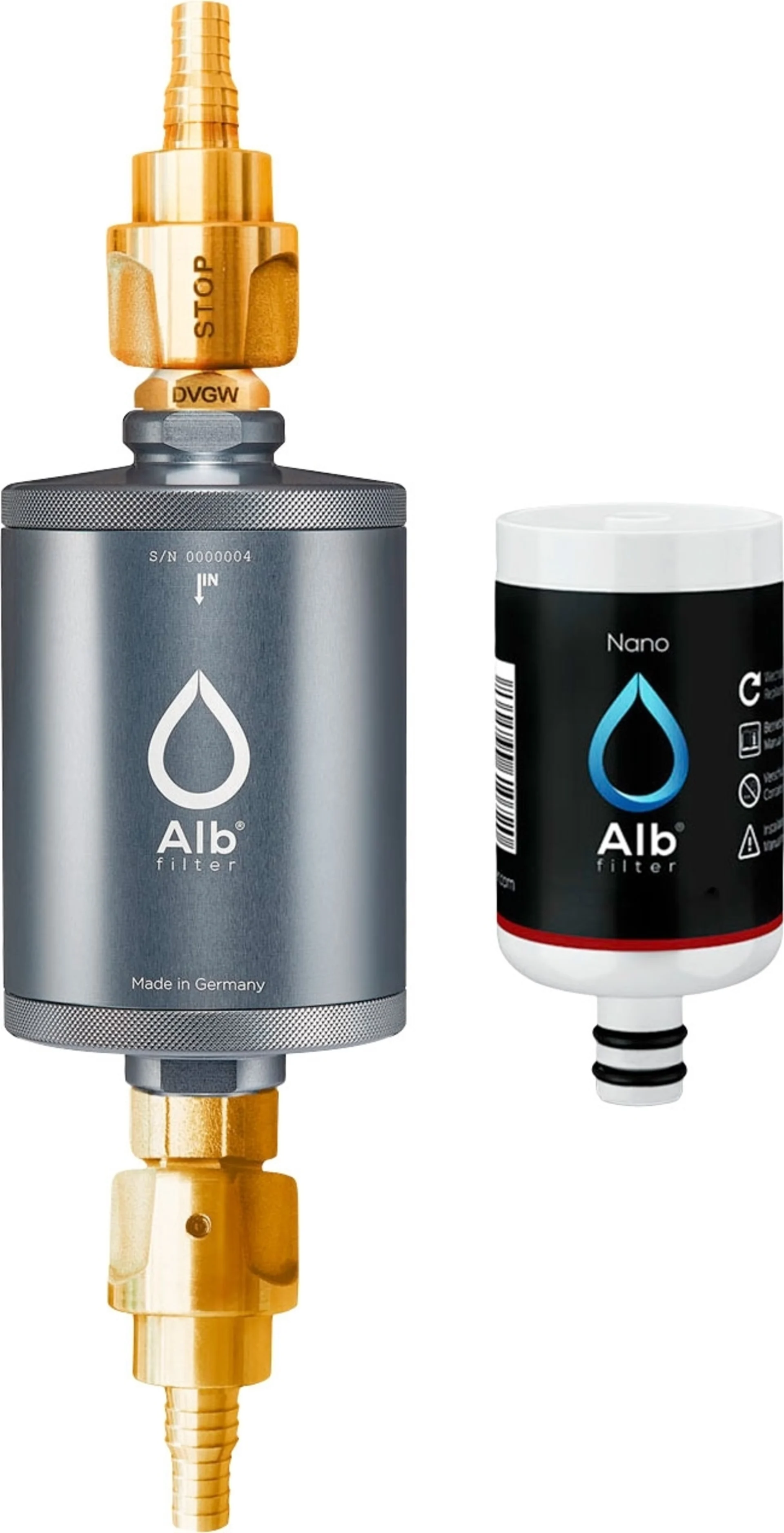 Filtre à eau potable Alb Filter Travel Nano avec barrière antibactérienne, pour installation fixe avec raccord Geka en titane
