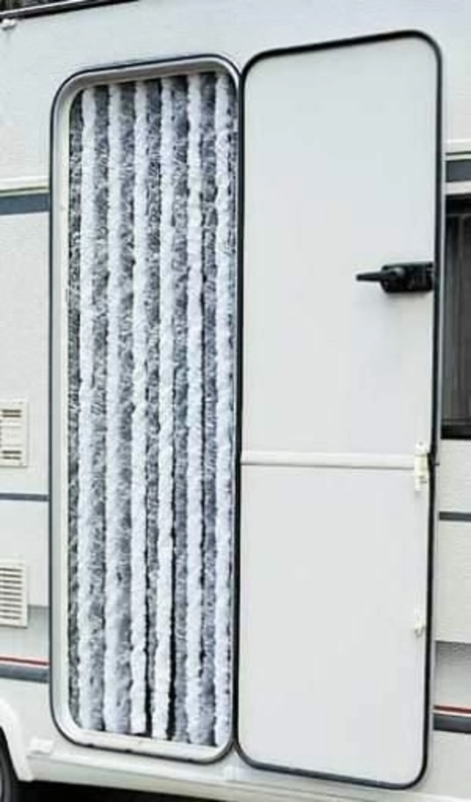 Chenille Flauschvorhang für Caravantüren - 56 x 185 cm, grau/blau/weiss