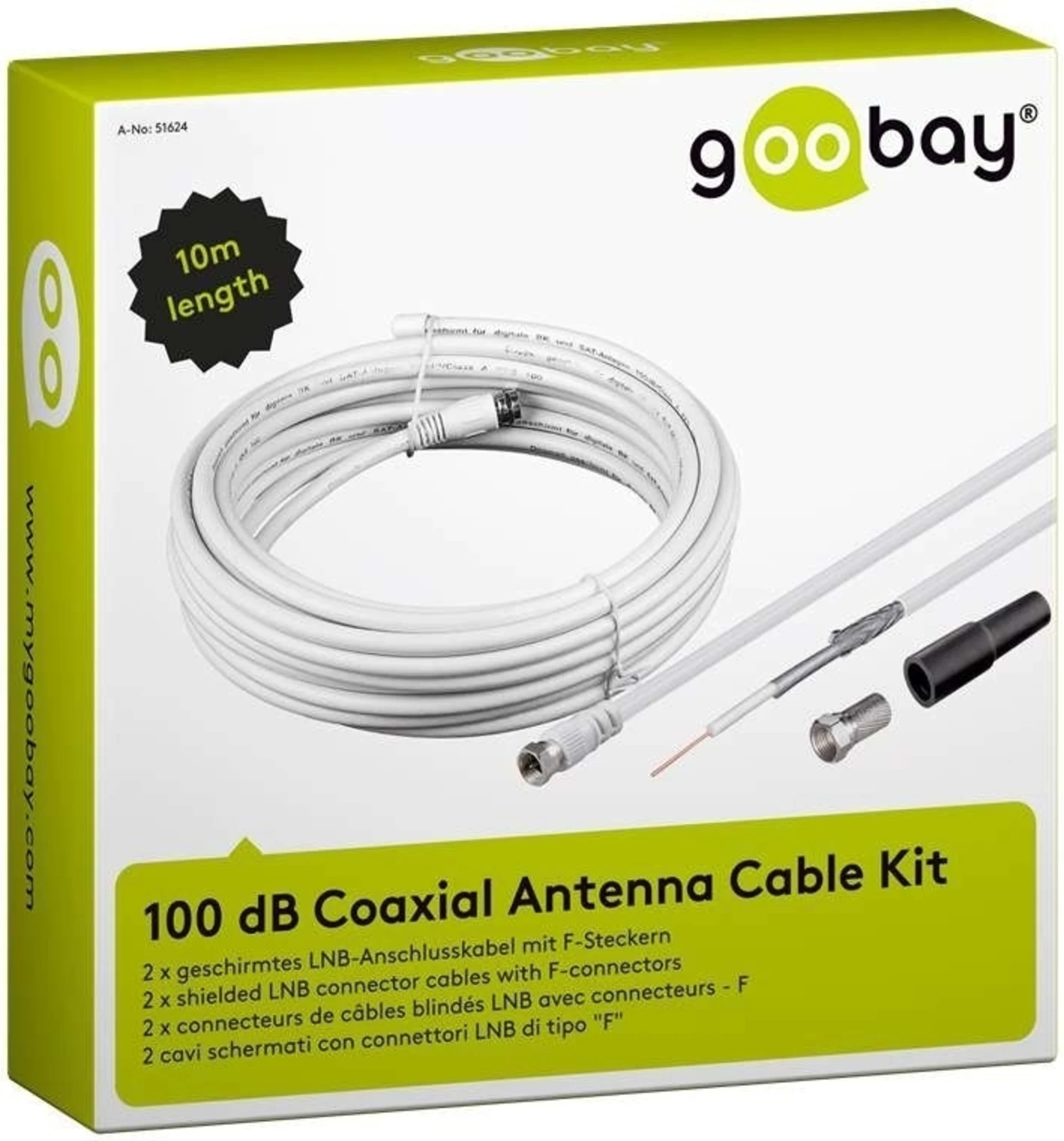 Kit de câbles d'antenne coaxiaux Goobay 100 dB avec câble de raccordement LNB 10 m