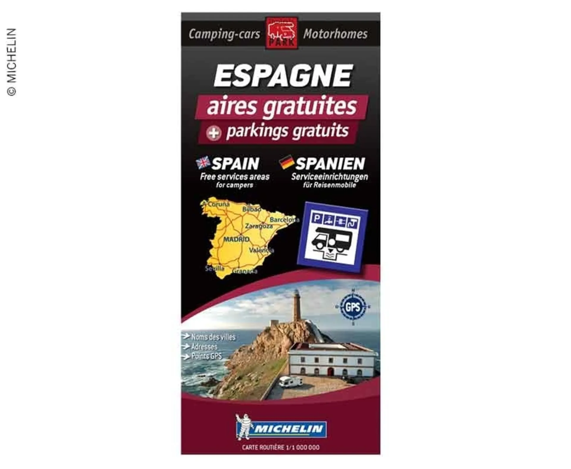 Carte Michelin des emplacements et des routes avec des emplacements gratuits en Espagne