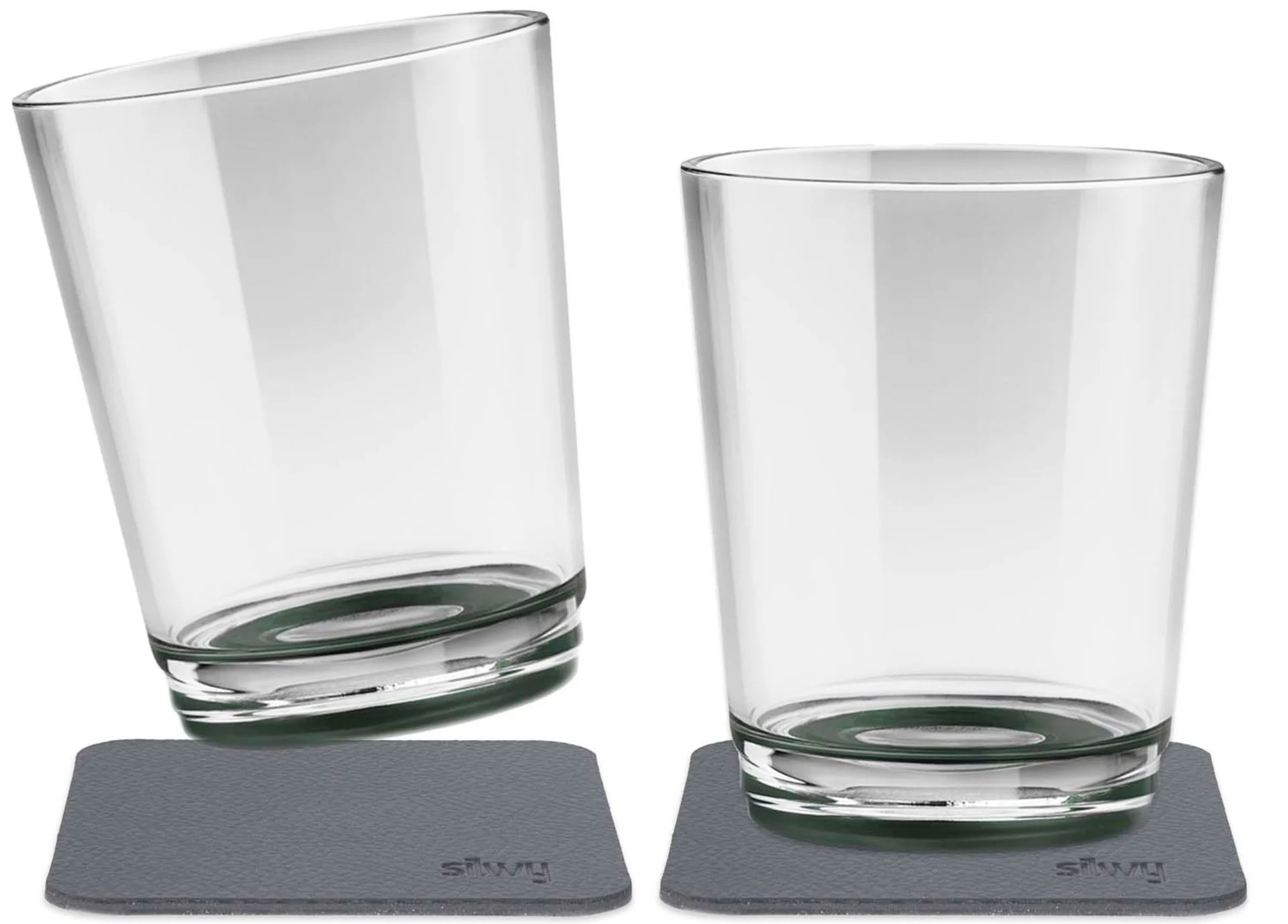 silwy® Tritan-Magnetgläser mit Untersetzer 2er Set (250 ml) Grau