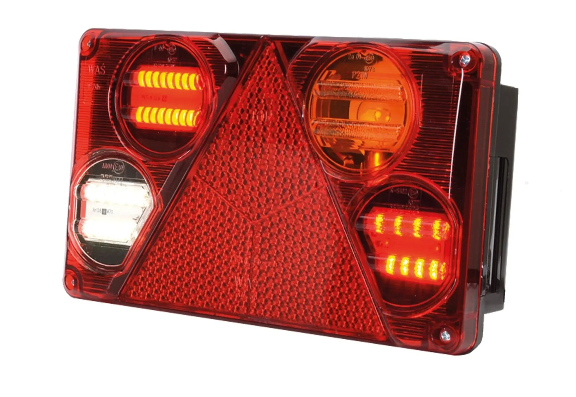 WAS - Hybrid-Schlussleuchte 12/24 V rechts 232 x 142 x 60 mm, mit RFL, NSL, Blinker: Glühlampe, Rest: LED