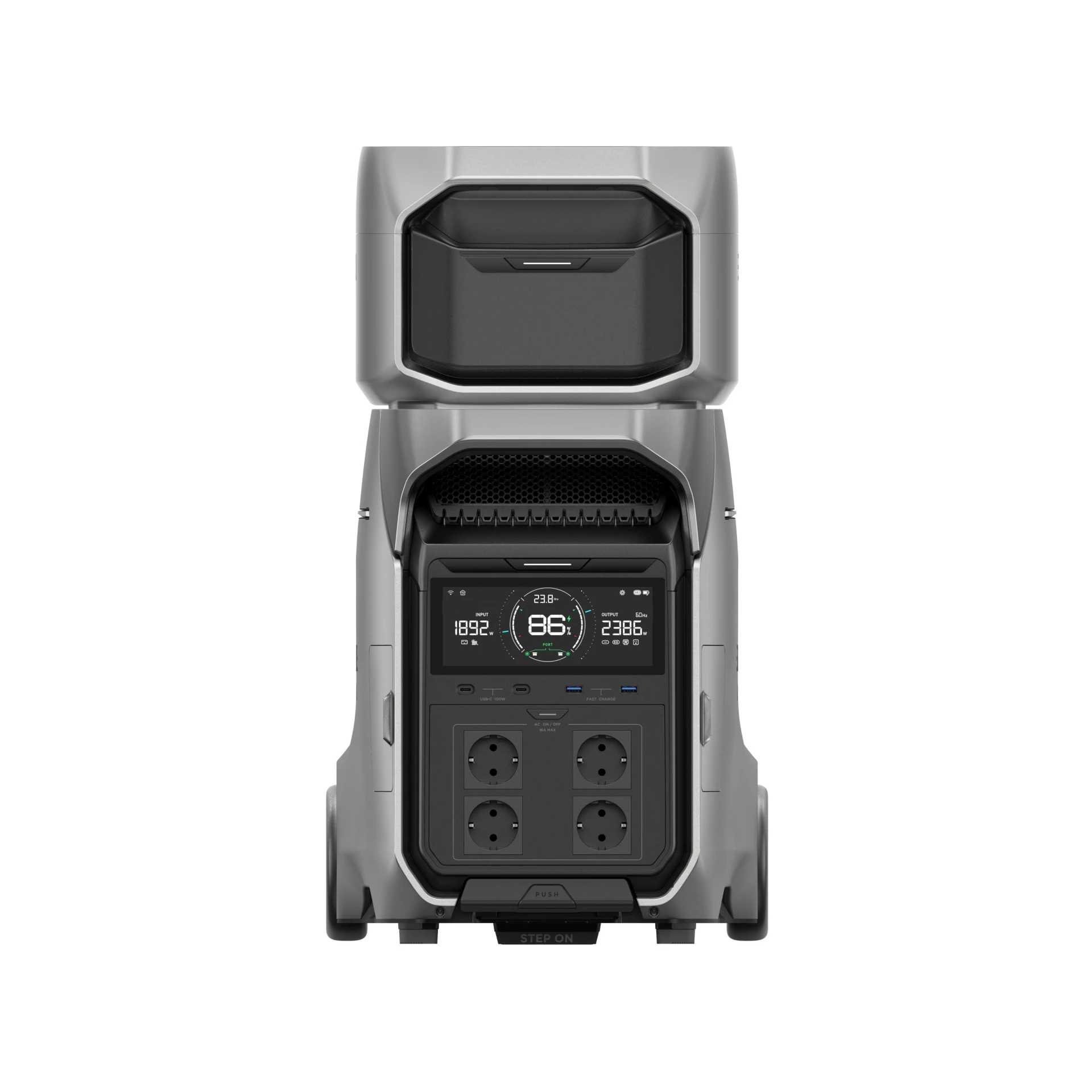 Ensemble EcoFlow Power Station Delta Pro 3 et batterie d'extension avec prise UE. Boîtier d'alimentation portable avec onduleur sinusoïdal intégré de 4 000 W et onduleur de secours (UPS) de 10 ms Ensemble EcoFlow Power Station Delta Pro 3 et batterie d'extension avec prise UE. Boîtier d'alimentation portable avec onduleur sinusoïdal intégré de 4 000 W et onduleur de secours (UPS) de 10 ms