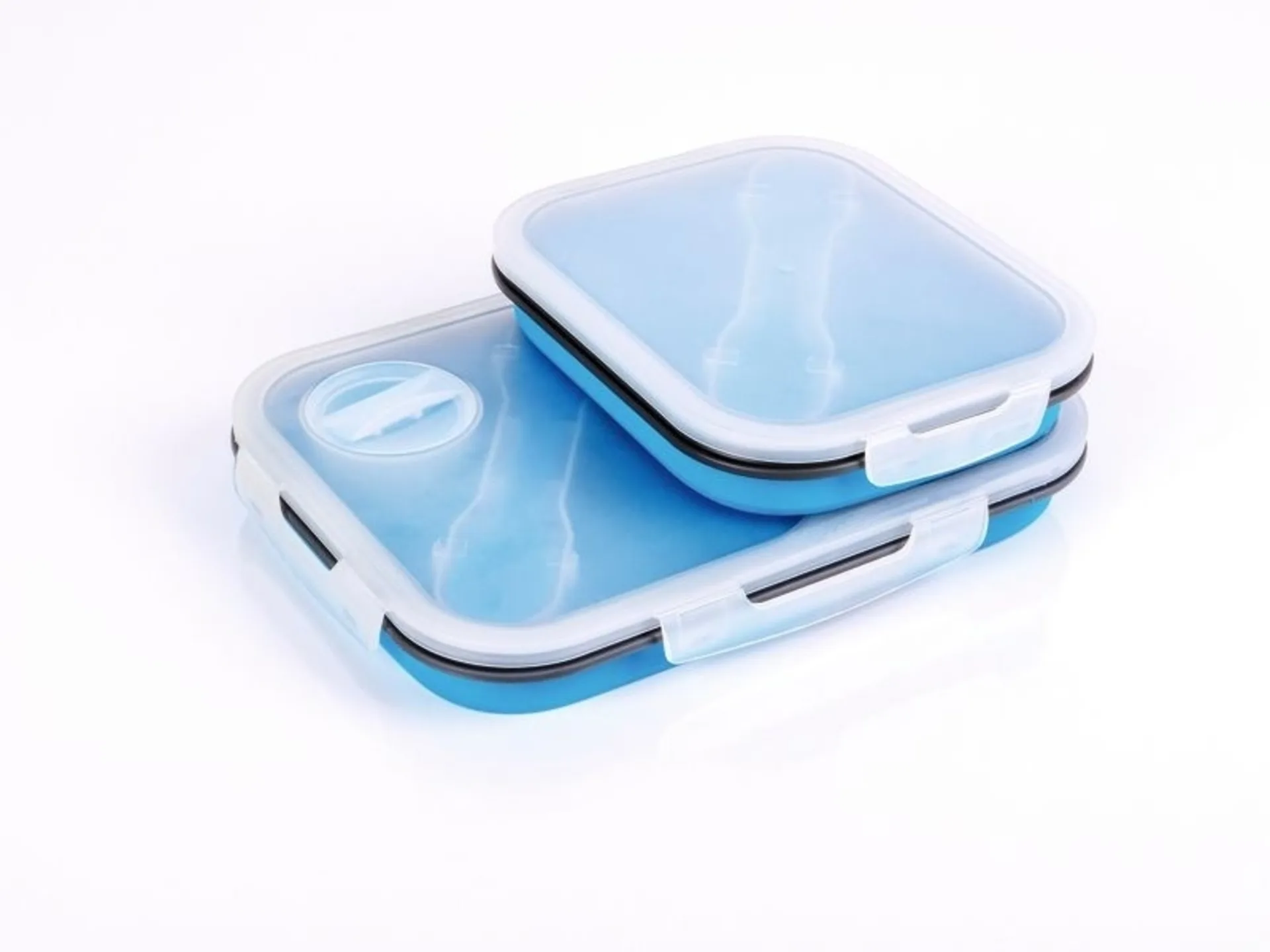 Faltbare Silikon Lunchbox mit integriertem Besteck - 19 x 15 x 3/6cm