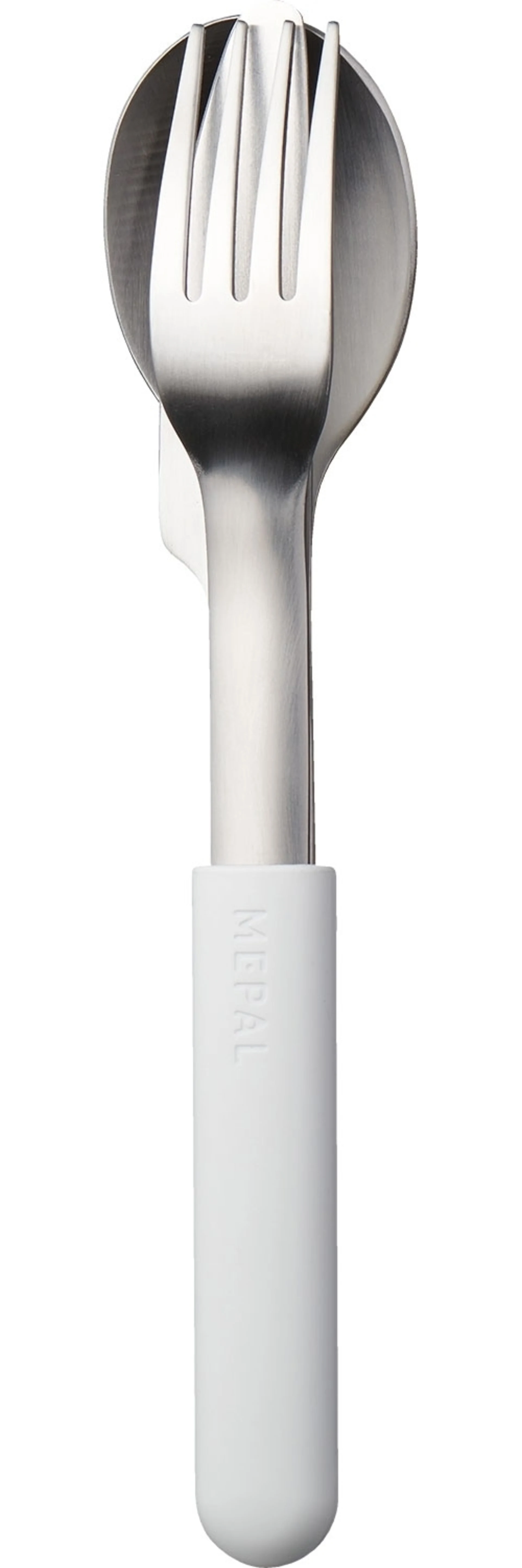 Set de couverts Mepal Bloom en acier inoxydable avec étui en plastique, 3 pièces, Pebble White