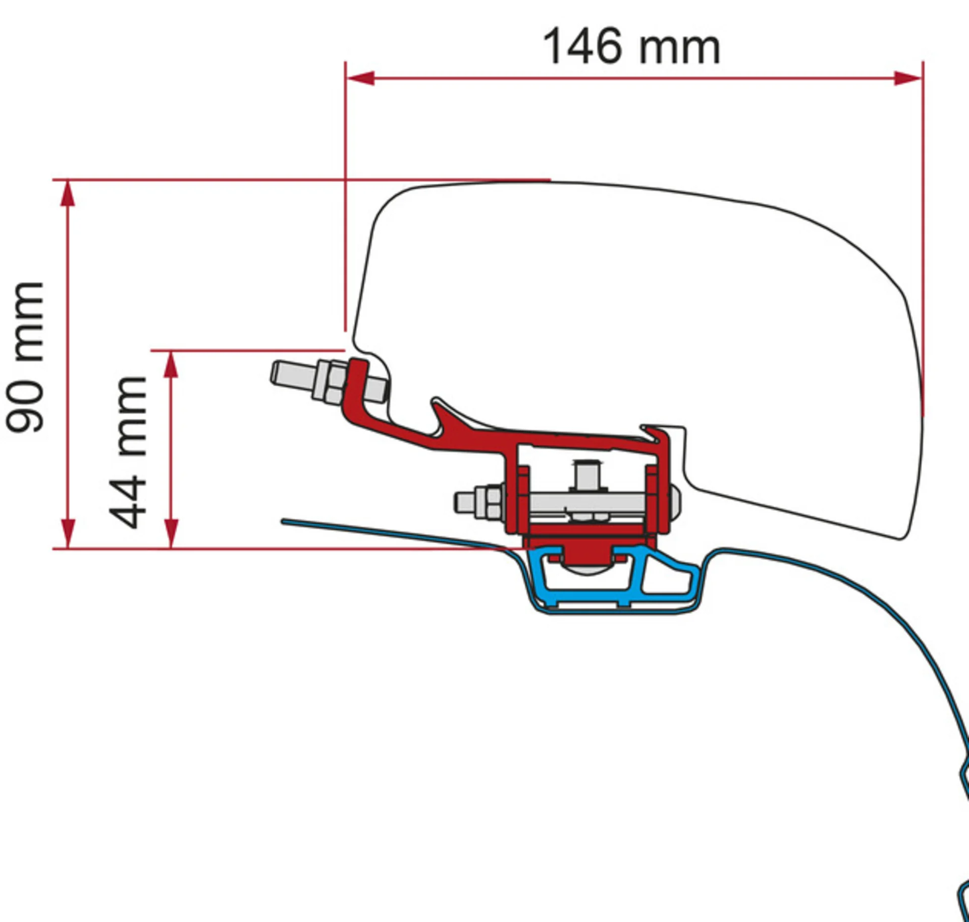 Montageadapter für F40Van VW T6,Deep Black, inkl. Standardschiene