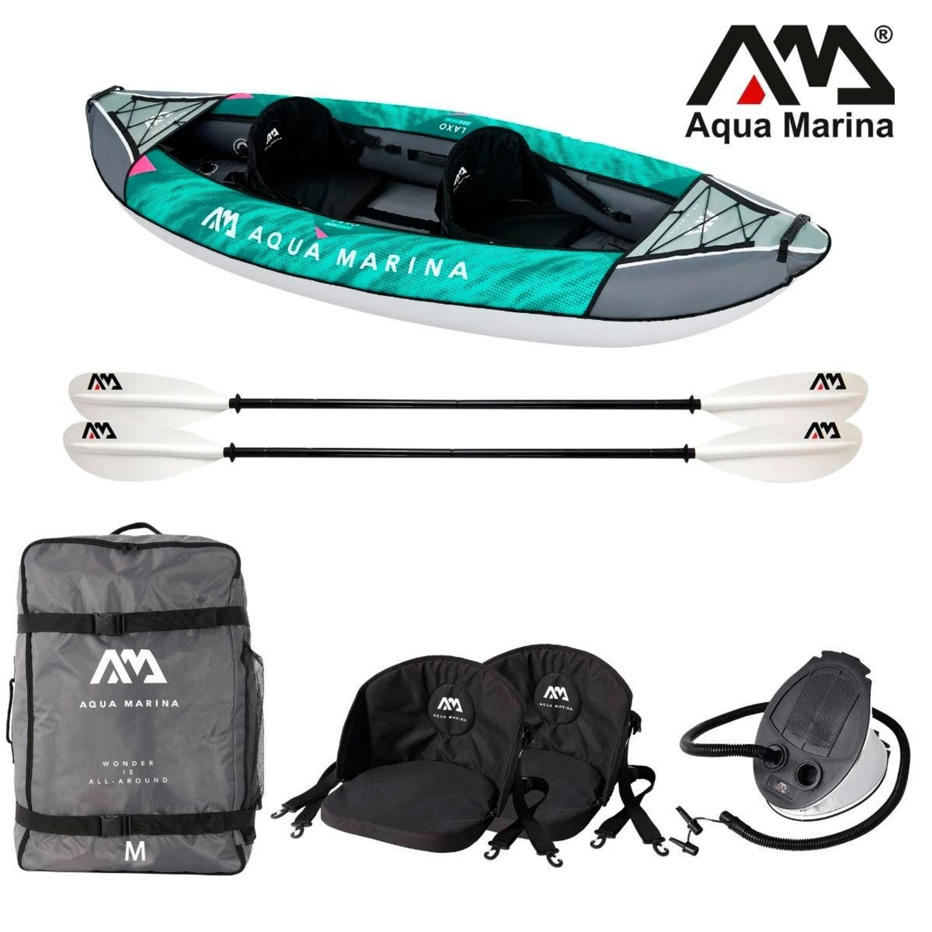 Kit de kayak de loisir Aqua Marina Laxo, 7 pièces, vert/gris, pour 2 personnes