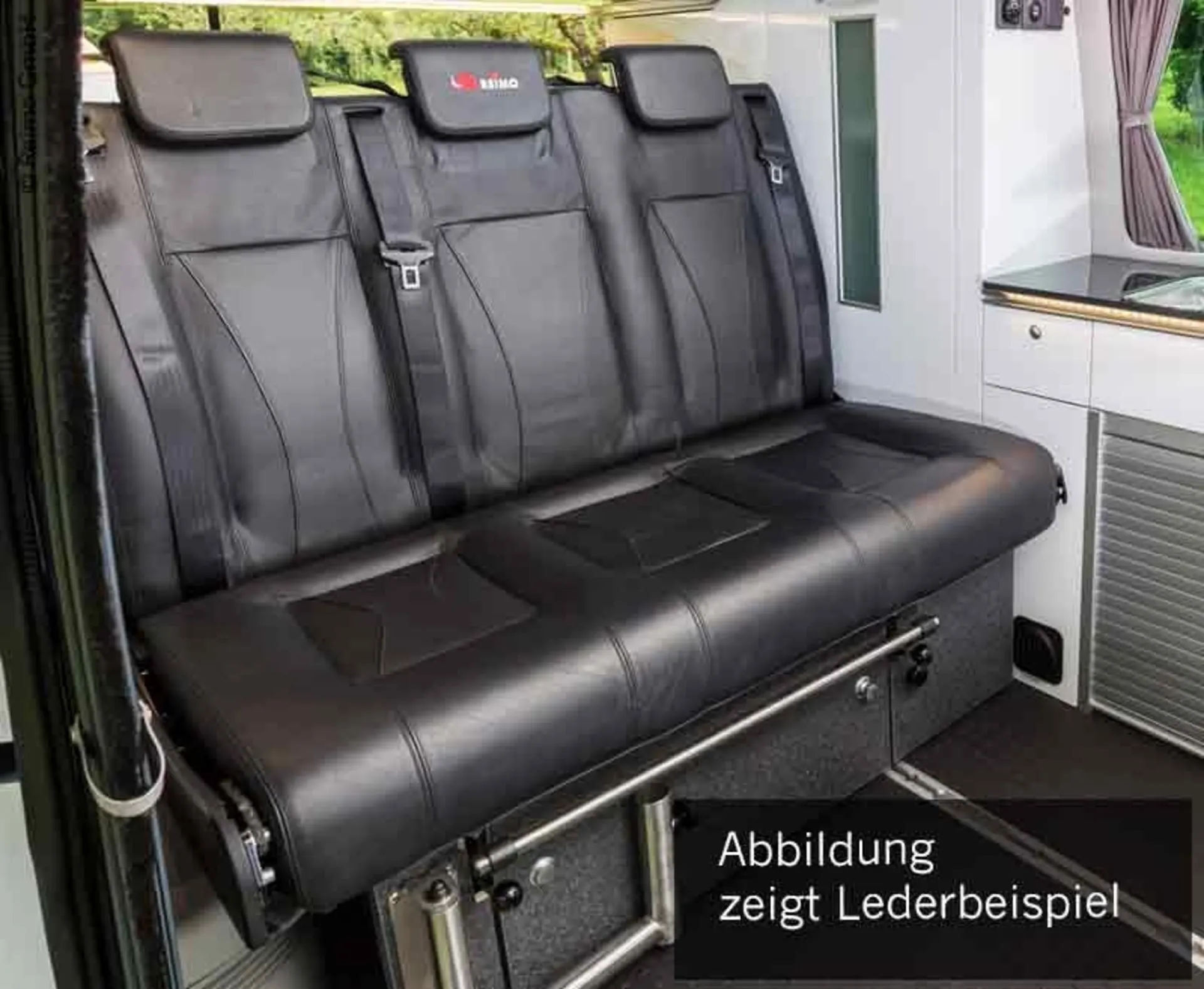 Banquette-lit VW T6/5 V3100 taille 14, fixe, 3 places, revêtement en cuir bicolore.