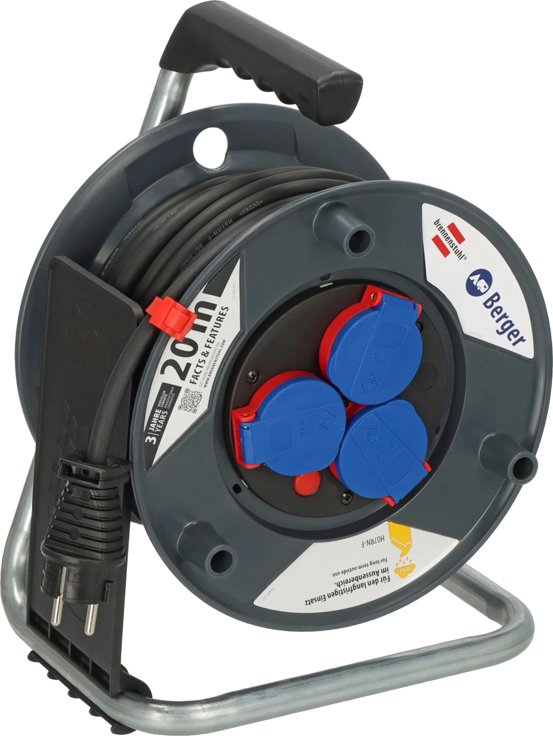 Brennenstuhl Gewerbe-/Baustellen-Kabeltrommel Garant mit 230 V Schutzkontakt Steckdosen 20 Meter