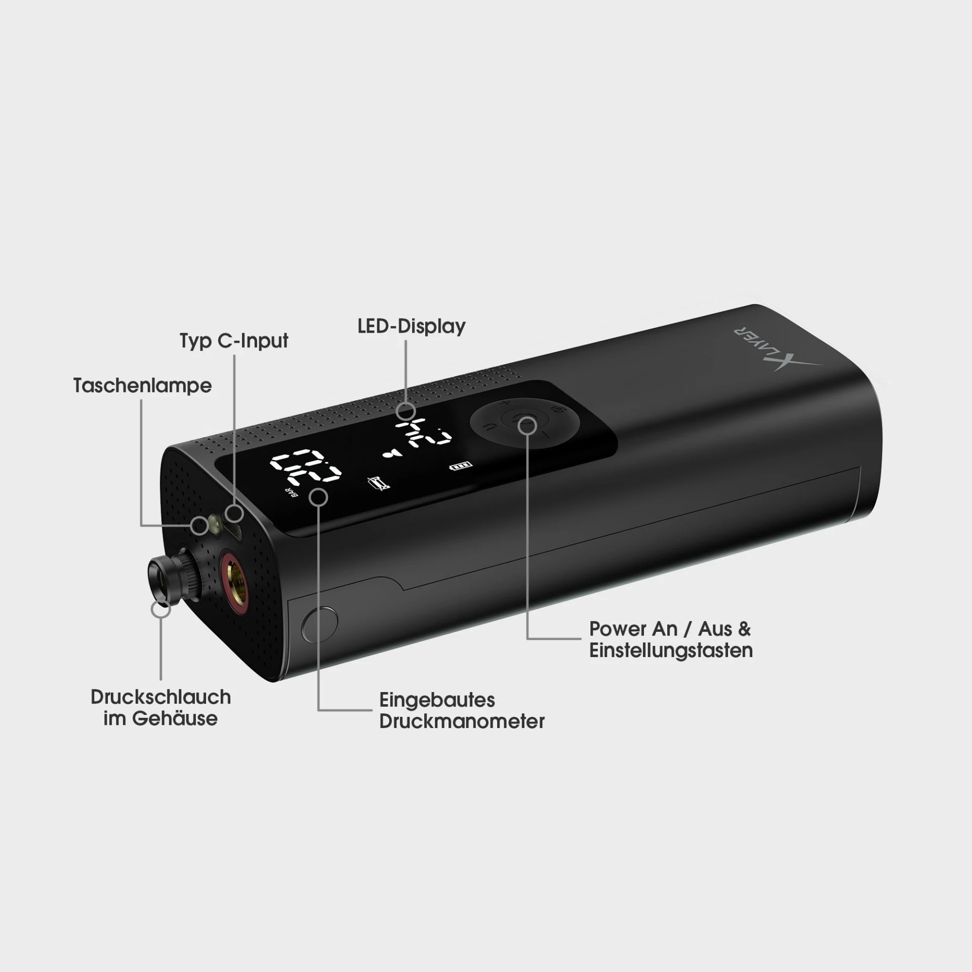 Xlayer Mobiler Akku-Luftkompressor 8.0 bar 2.000 mAh