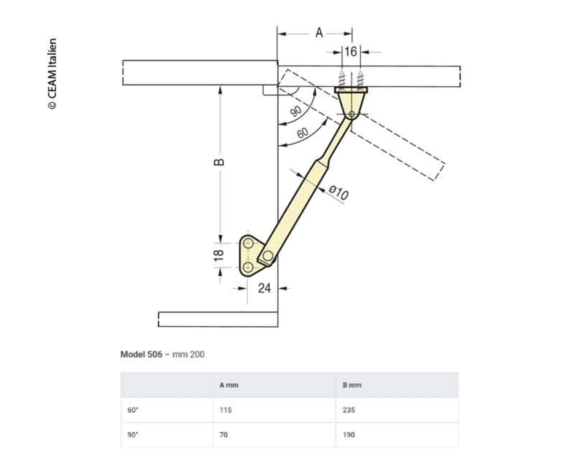 Stützklappenhalterung - Modell 506 - 20 cm