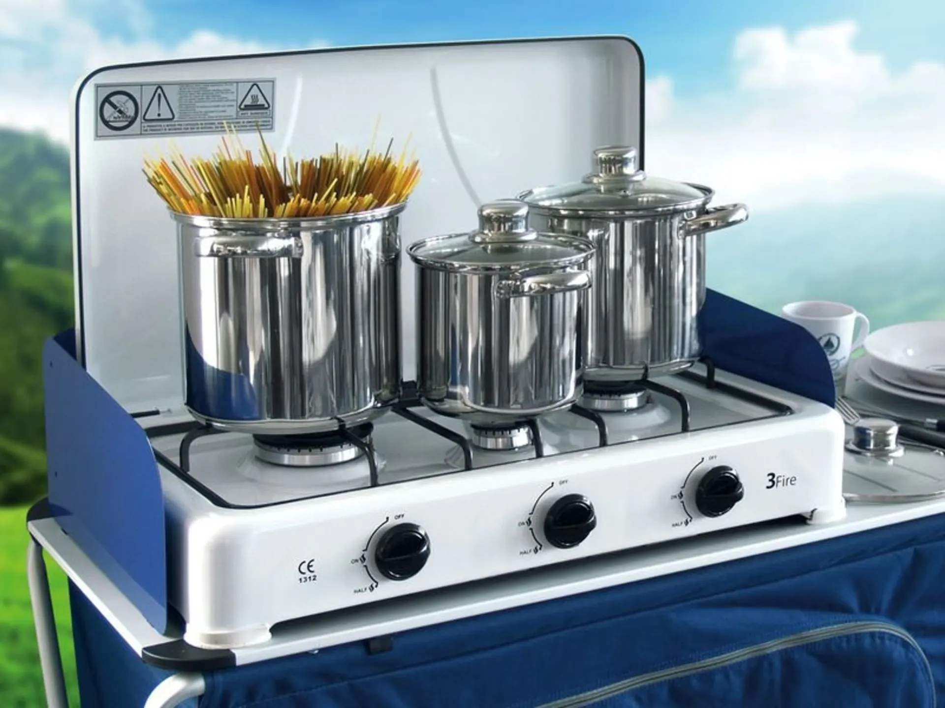 Set de casseroles en acier inoxydable Camp4 6 pièces avec couvercle en verre