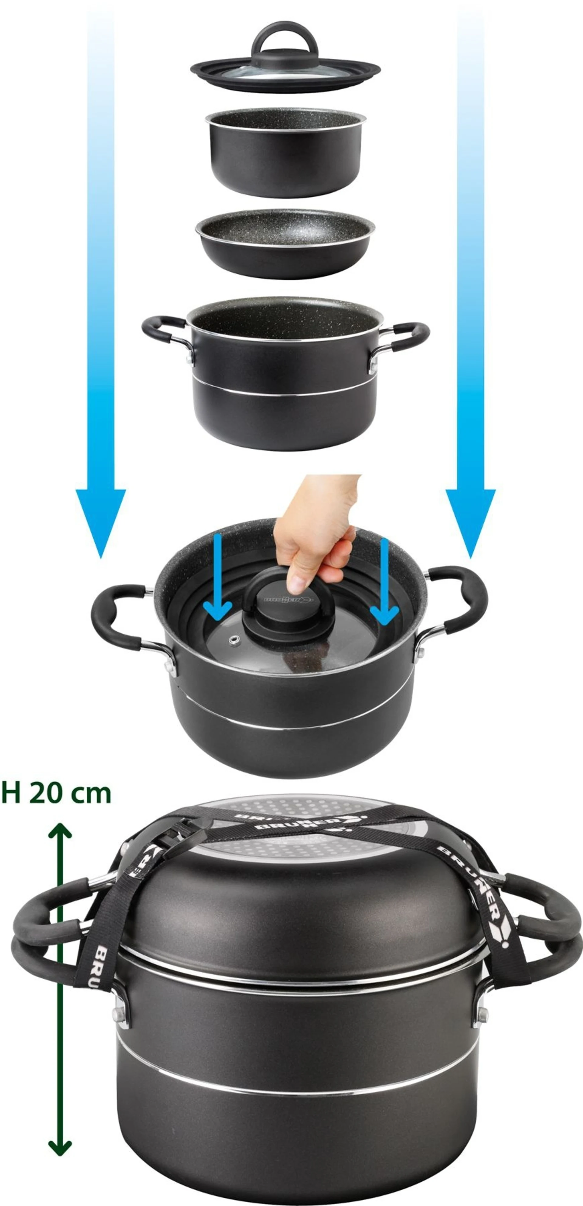 Brunner Ø 20 cm Pirate Vacublock Set de casseroles 8 pcs.