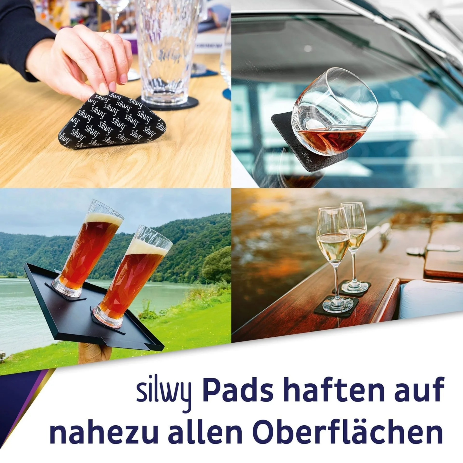 silwy® Magnet-Kunststoffgläser Bier inkl. metallische Gel-Untersetzer 6 Stück (500 ml)